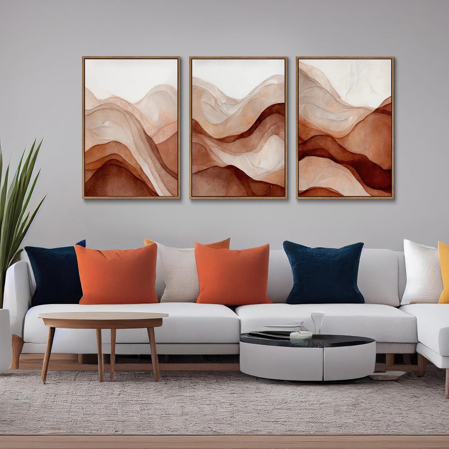 myusuar 3 Piece Large Abstract Framed Wall Art For Living Room, Smoke Texture Ink Warm Brown Terracotta Canvas Wall Art Modern Minimalist Art Prints Wall Décor For Bedroom Office 12x16in