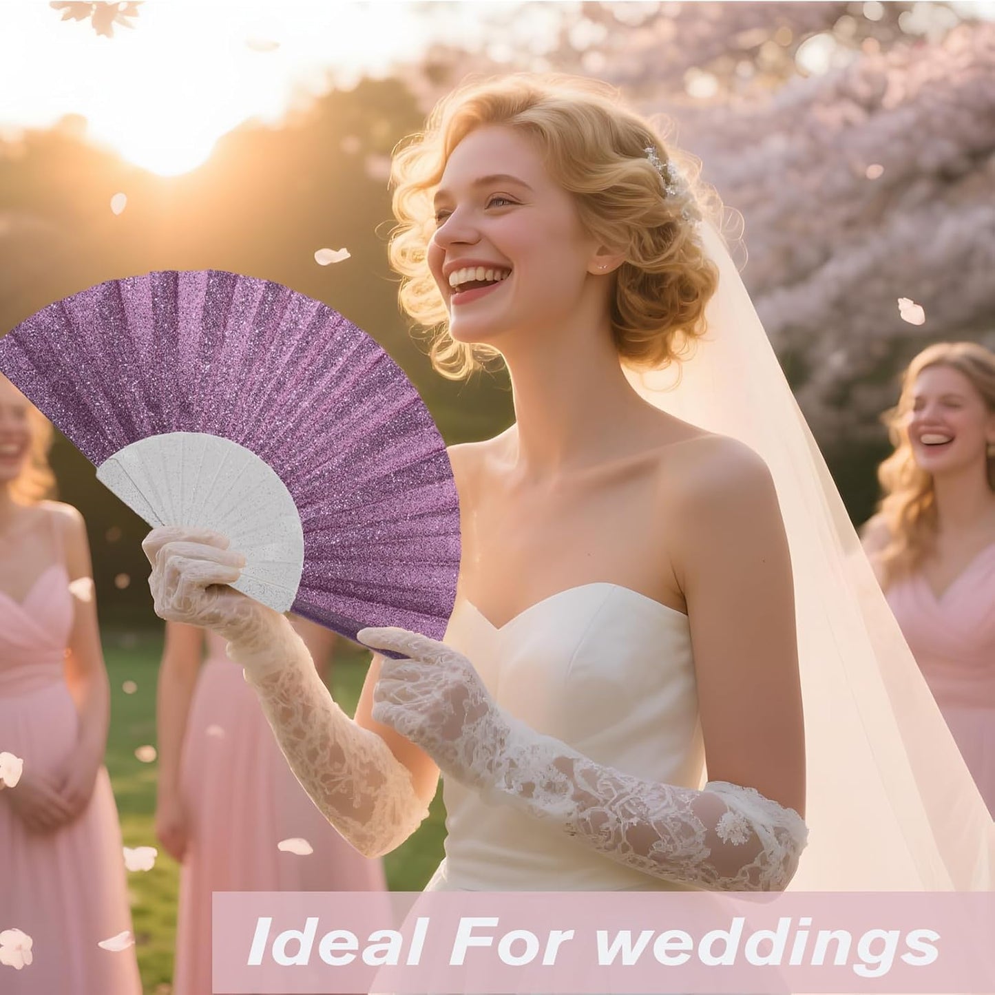 12 Pack Handheld Fan,Folding Hand Glitter Fan with Shining Transparent Fan Rib – Ideal for Wedding, Church, Festival, Dance, Tea Party, Club, and EDM Accessories, Purple