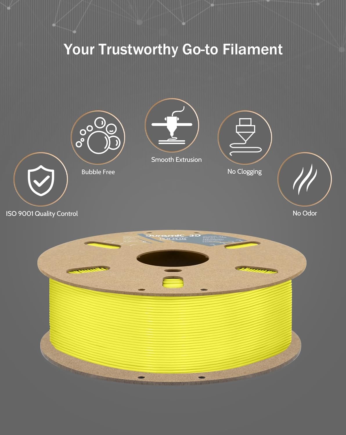DURAMIC 3D PLA+ Filament 1.75mm 1Kg Light Yellow, PLA Plus Filament 1Kg Spool(2.2lbs) Tougher and Stronger, Dimensional Accuracy Probability +/- 0.02mm