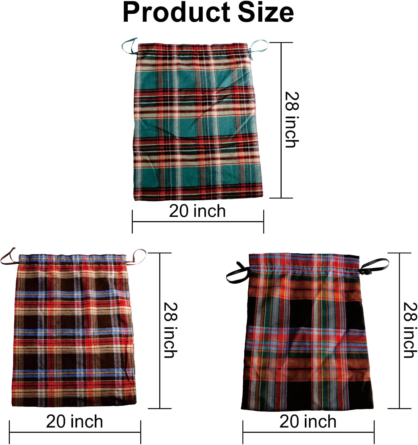 Meseey Large Christmas Gift Bags with Drawstrings Red Green Buffalo Plaid Reusable Sacks Bags Brown Black Gingham Pouch Bag for Thanksgiving Party Gift Wrapping(3 color mix, 20x28 Inch)