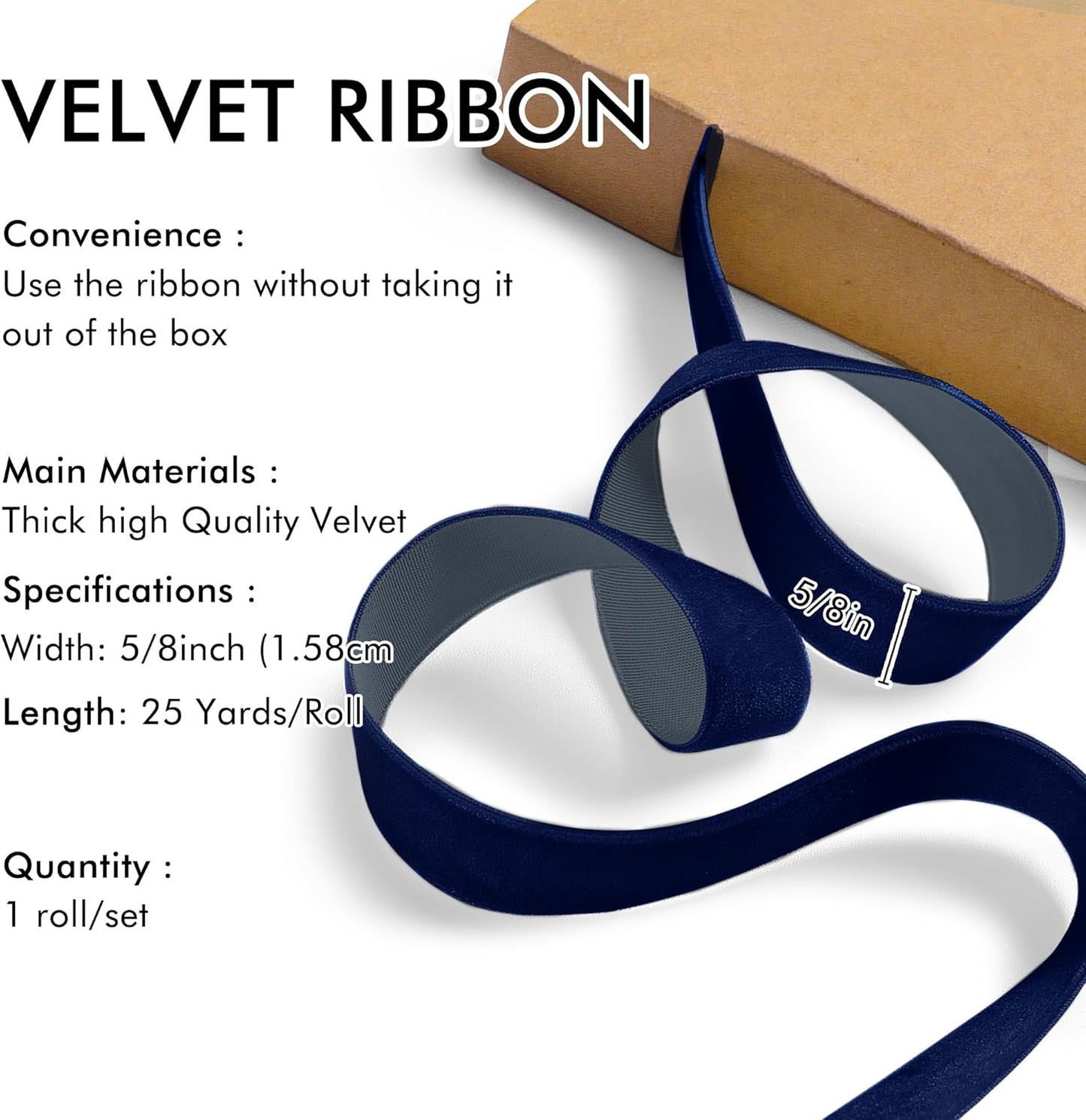 Navy Blue Velvet Ribbon 5/8'' 25 Yards for Christmas Tree, Gift Wrapping, Flower Bouquet, Wreath Decorations, Bow Making