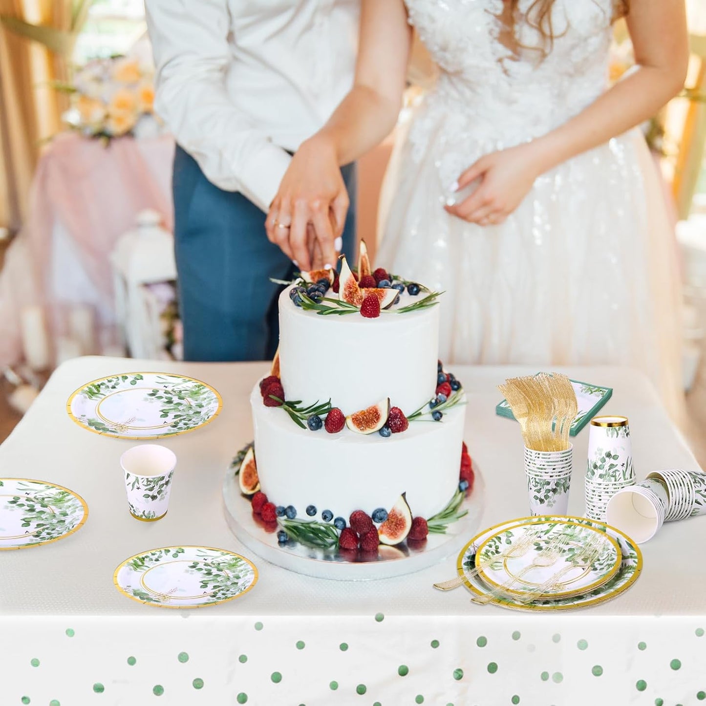 Sage Green Party Decoration, 126PCS Sage-Green Plates and Napkins Party Supplies, Spring Greenery Eucalyptus Leaves Disposable Dinnerware Decor for Wedding Birthday Baby Shower