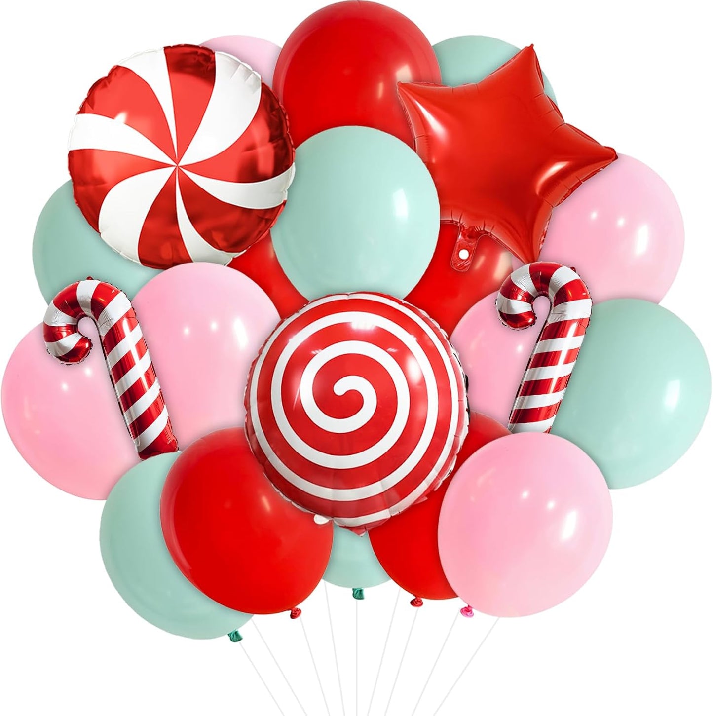 Christmas Balloons Set Pink Green Red Windmill Canes Foil Balloons for Merry Christmas Holiday Woodland Winter New Year Party Decorations