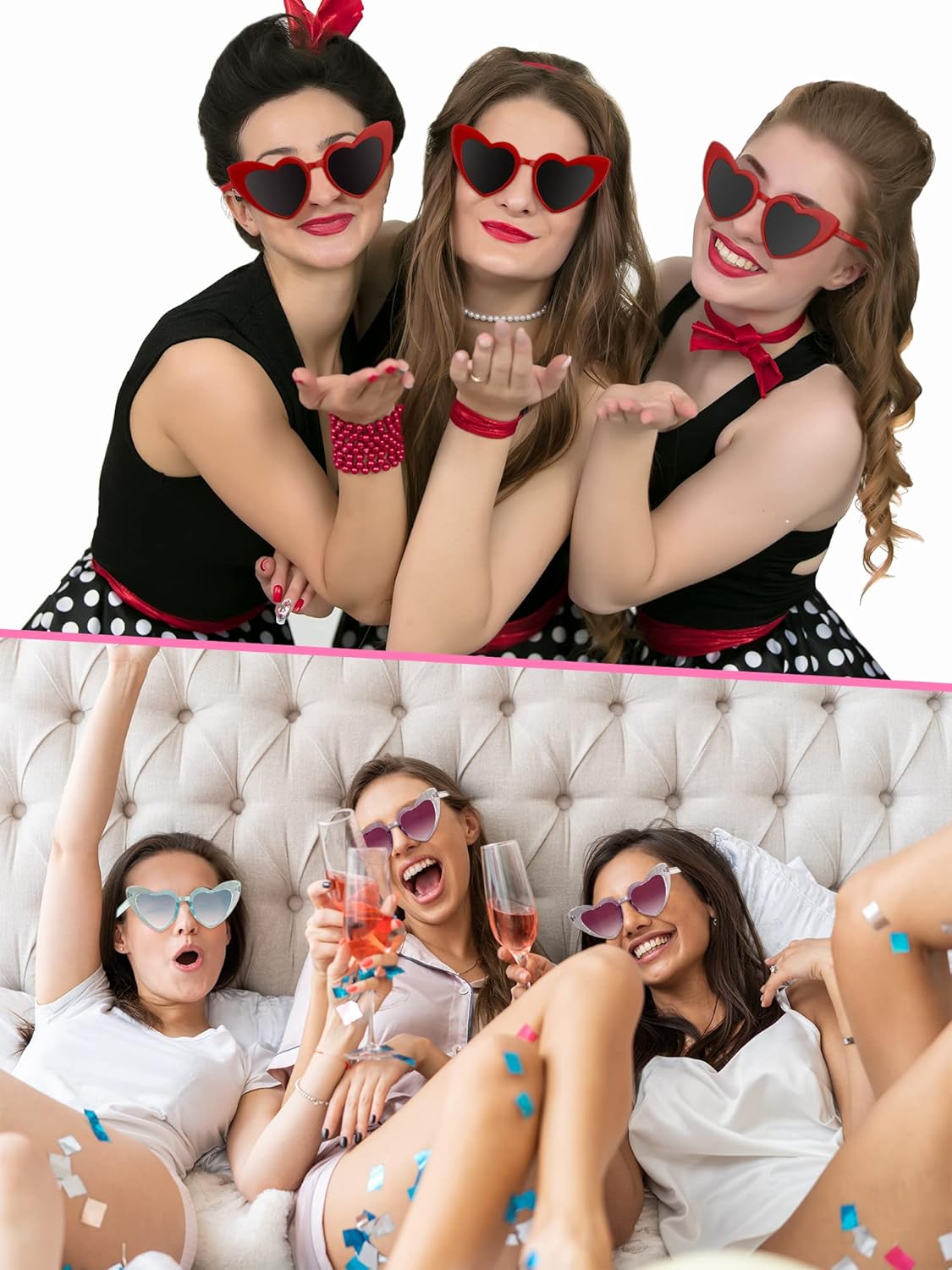 Flutesan 12 Pack Bachelorette Sunglasses Bride Bridesmaid Heart Shaped Sunglasses Women Eyeglasses for Party