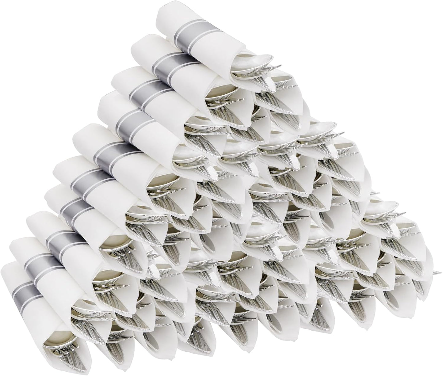 Supernal 60 Pack Pre-Rolled Silver Plastic Cutlery Heavy Duty Wrapped Silverware Disposable Premium Silver Plastic Silverware Forks and Spoons for Halloween Thanksgiving Christmas