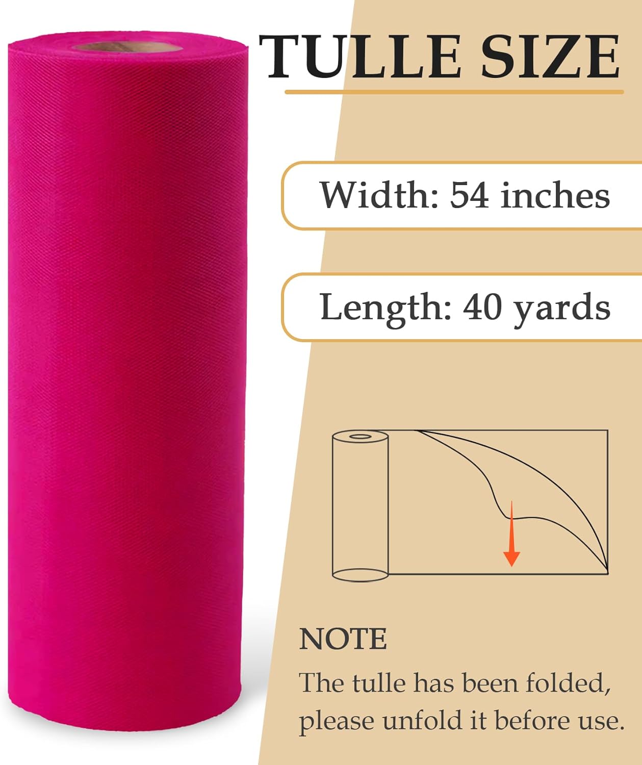 Fuchsia Tulle Fabric Roll, 54" x 40 Yards (120FT) Tulle for Wedding Decoration DIY Tutu Halloween Party Backdrop Baby Shower Table Skirts Gift Wrapping