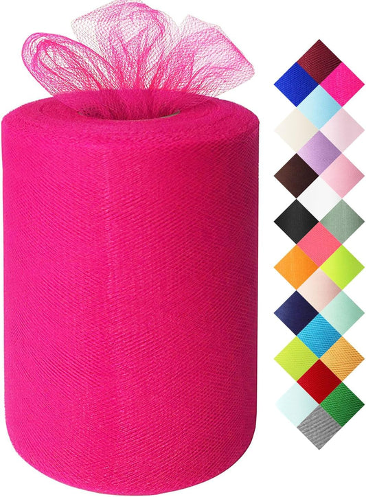 Fuchsia Tulle Fabric Roll 6 Inch X 300 FT (100 Yards) Matte Tulle Ribbon Netting Mesh Spool for DIY Tutu Skirt Wedding Bow Gift Wrapping Baby Shower Christmas Party Halloween Decorations