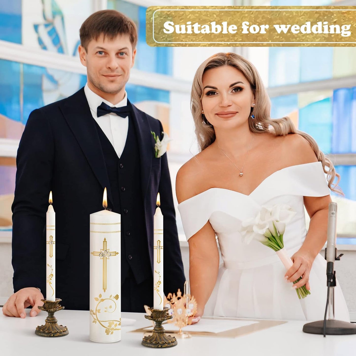 Frienda Unity Candles for Wedding Ceremony Set Wedding Unity Taper Candles Catholic Religious Ceremony Accessories(Retro Style)