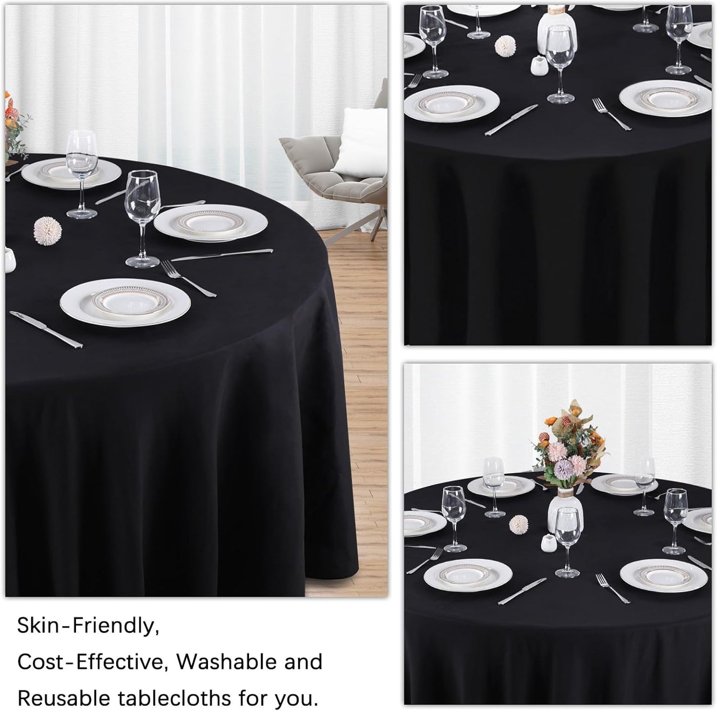 8 Pack Black Round Tablecloth 120 Inch Black Table Cloth Stain and Wrinkle Resistant Reusable and Washable Polyester Fabric Table Covers for Buffet Wedding Party and Banquet