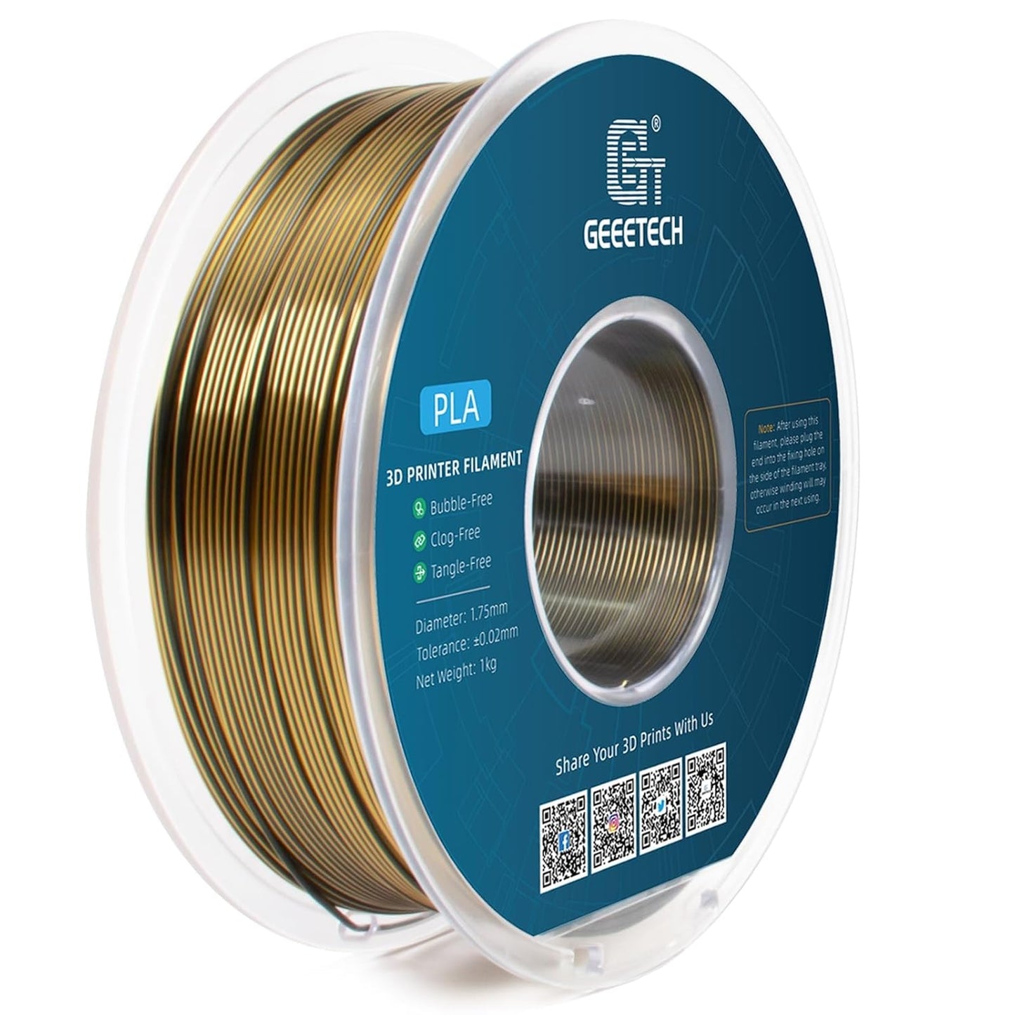 Geeetech Silk PLA Filament 1.75mm Silk Dual Color Filament, Coextrusion Dichromatic Metal-Like Shiny Consumable 1kg (2.2lbs) 1 Spool, Dimensional Accuracy +/- 0.02 mm, Gold Black