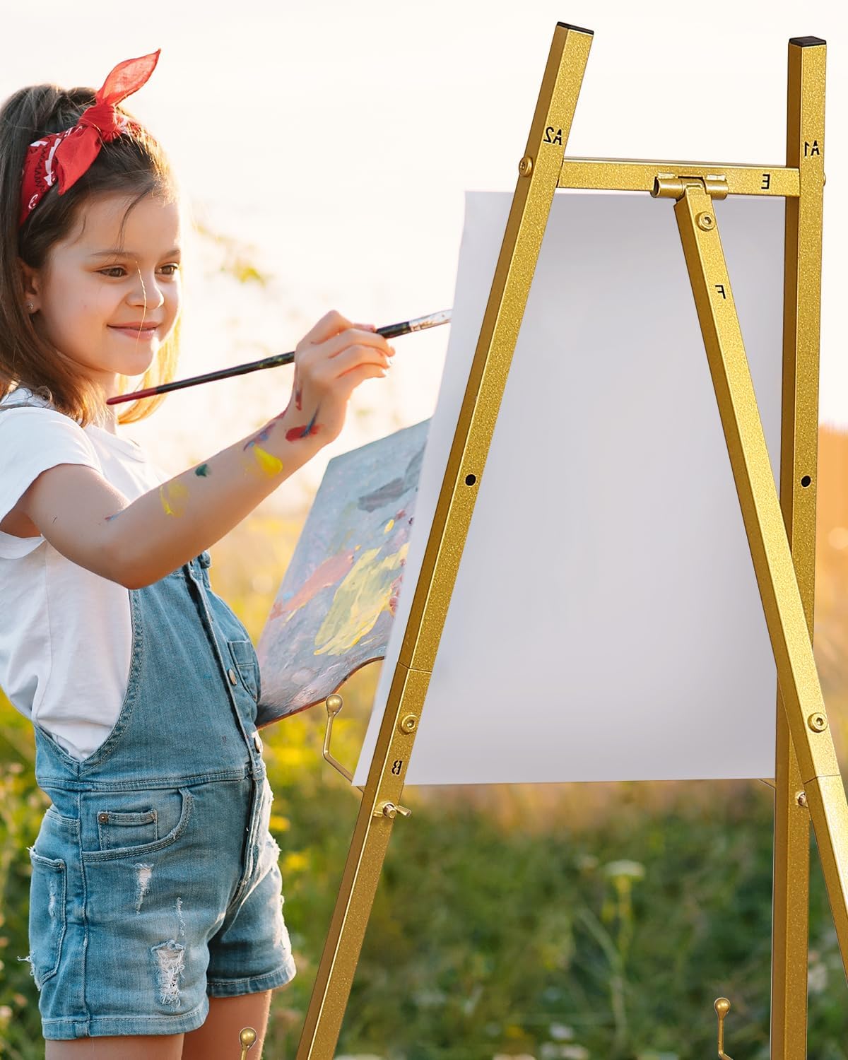 Gold Easel Stand for Wedding Signs with Adjustable Chain, Heavy Duty Metal Display Stand for Art, Welcome Signs, Posters, Pictures, Paintings,Posters & Commercial Display