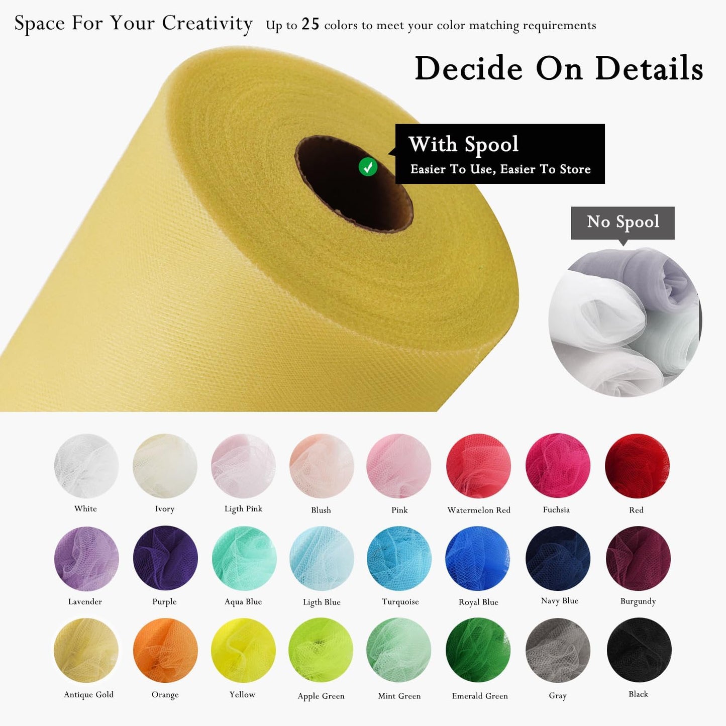 Tulle Fabric Rolls 54 Inch by 40 Yards Tulle Bolt Spool for Wedding Christmas Decorations DIY Tutu Baby Shower Table Skirt Ceiling Decor Birthday Party Craft Supplies (Antique Gold)