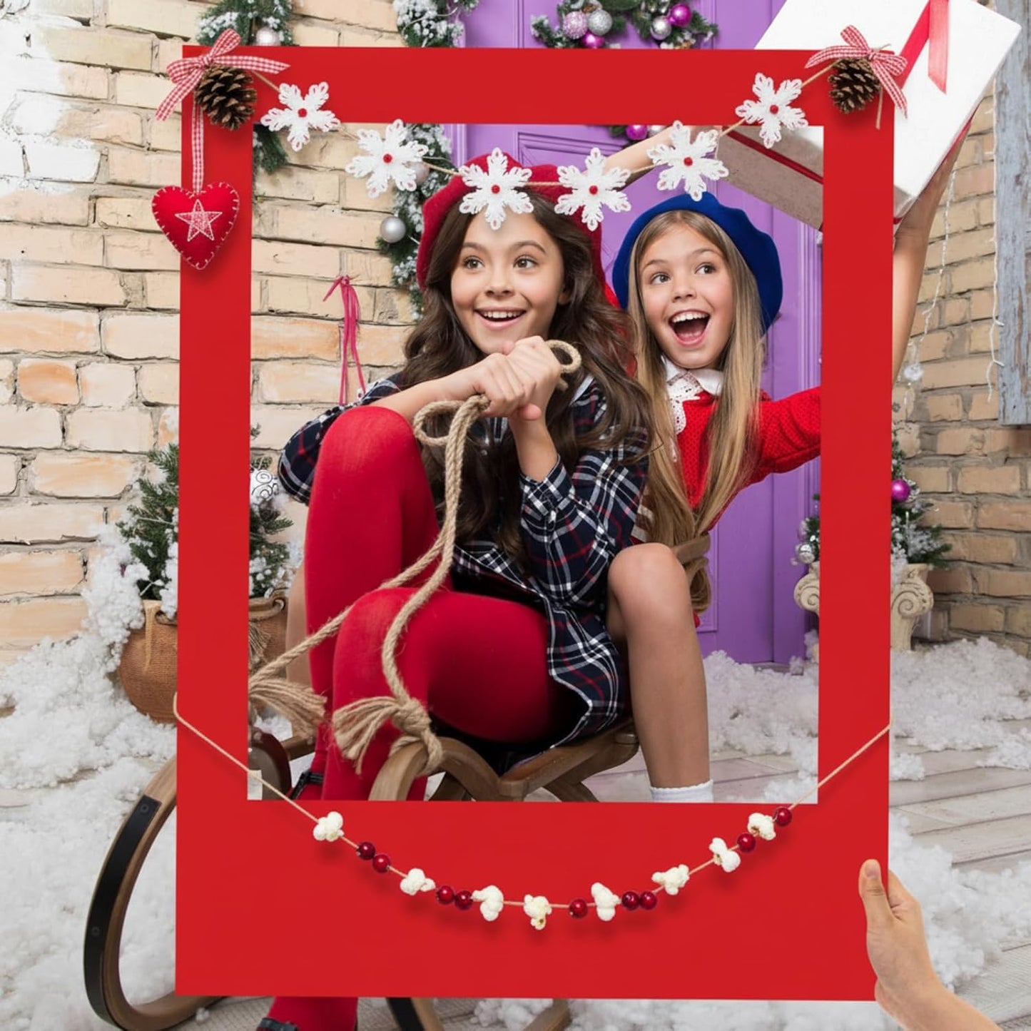 32 x 24 Inch Large Blank DIY Photo Booth Props Picture Frame Party Frame DIY Photo Booth Props Selfie for Halloween Christmas Birthday, Holiday Party (Red,Christmas)