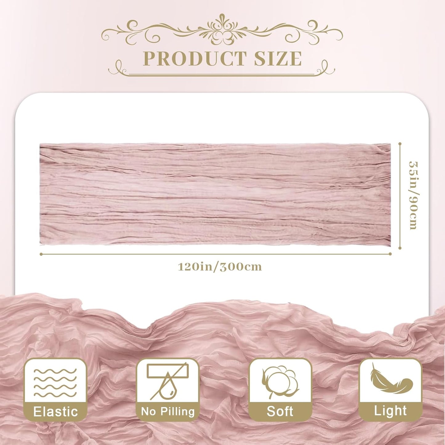 Le courant 12pcs 10Ft Cheesecloth Table Runner, Rustic Boho Gauze Cheese Cloth Runner Table Runner for Weddings Bridal Baby Shower Birthday Holiday Parties Home Decor, Dusty Pink