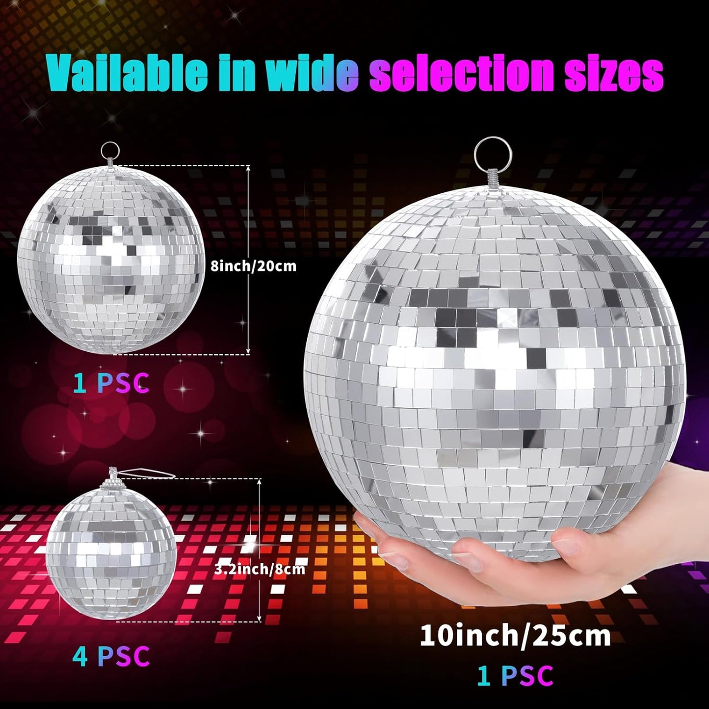 Large Mirror Disco Ball Bright Hanging Disco Ball: 6 Pcs Silver Reflective Mirror Ball - Disco Party 70s Ballroom Dance Music Festivals Decoration (10'', 8'', 3.2'')