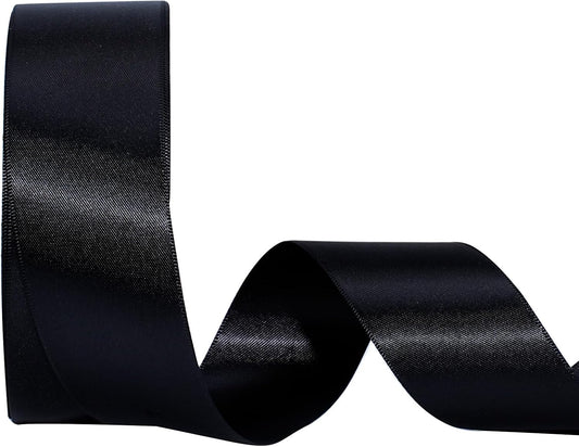 LaRibbons 1 1/2 Inch 25 Yard Double Faced Satin Ribbon,Black Satin Craft Fabric Ribbon for Gift Wrapping Floral Bouquets Wedding Party Decoration
