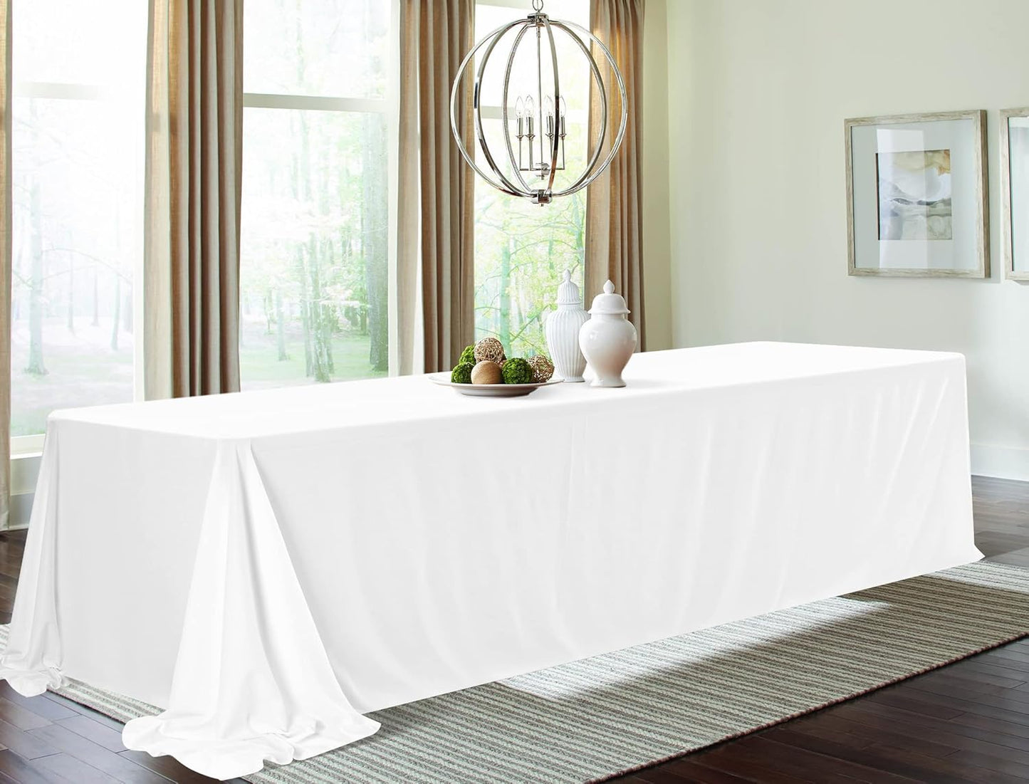 10 Pack Polyester Tablecloths, White 90 x 156 Inch Polyester Table Cloth for 8 Foot Rectangle Tables, Stain and Wrinkle Resistant Washable Fabric Table Cover for Wedding Banquet Restaurant Party