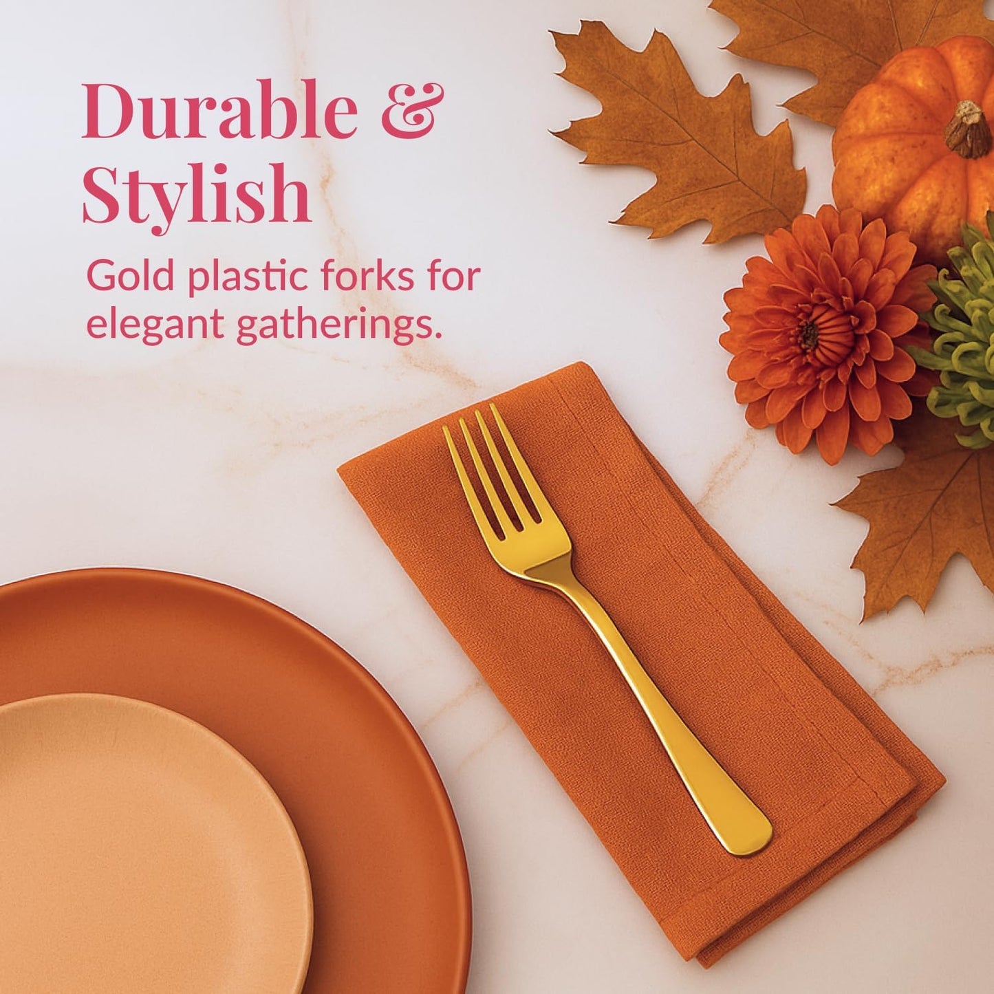 Prestee 100 Gold Plastic Forks - Heavy Duty Elegant Disposable Utensils - Fancy Plastic Silverware for Weddings and Holidays - Heavyweight 7 Inch Forks for Special Occasions