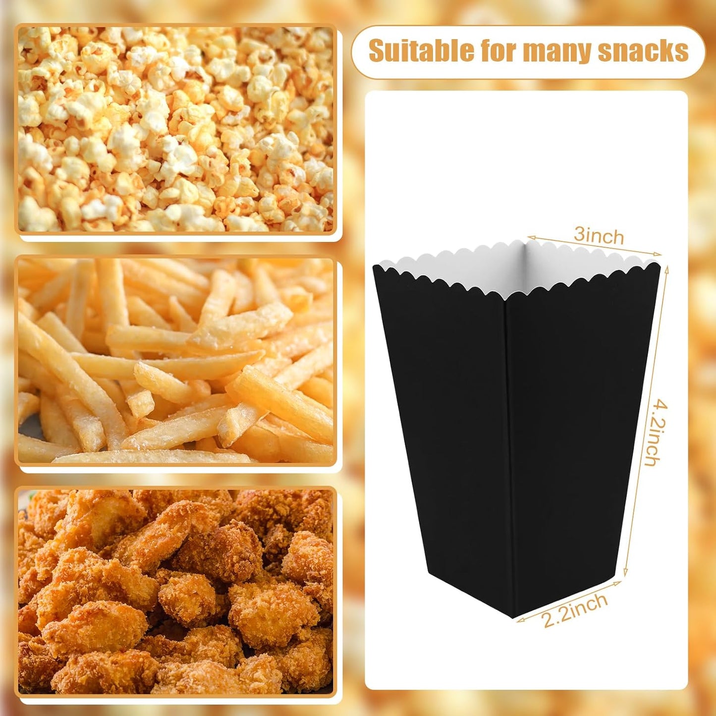 50 Pcs Popcorn Boxes Mini Paper Popcorn Box Cardboard Popcorn Container for Party Disposable Snack Candy Popcorn Bags Popcorn Holder for Movie Nights Birthday Wedding (Black)