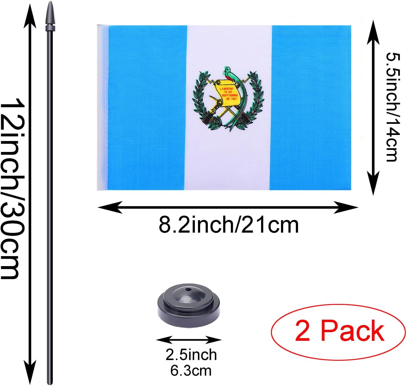 WXTWK 2 Pack Guatemala Flag Guatemala Deluxe Desk Flag Set - Mini Small Guatemalan Table Office Flags with Black 12" Solid Pole Stand Base Classroom Meeting Desktop Decorations