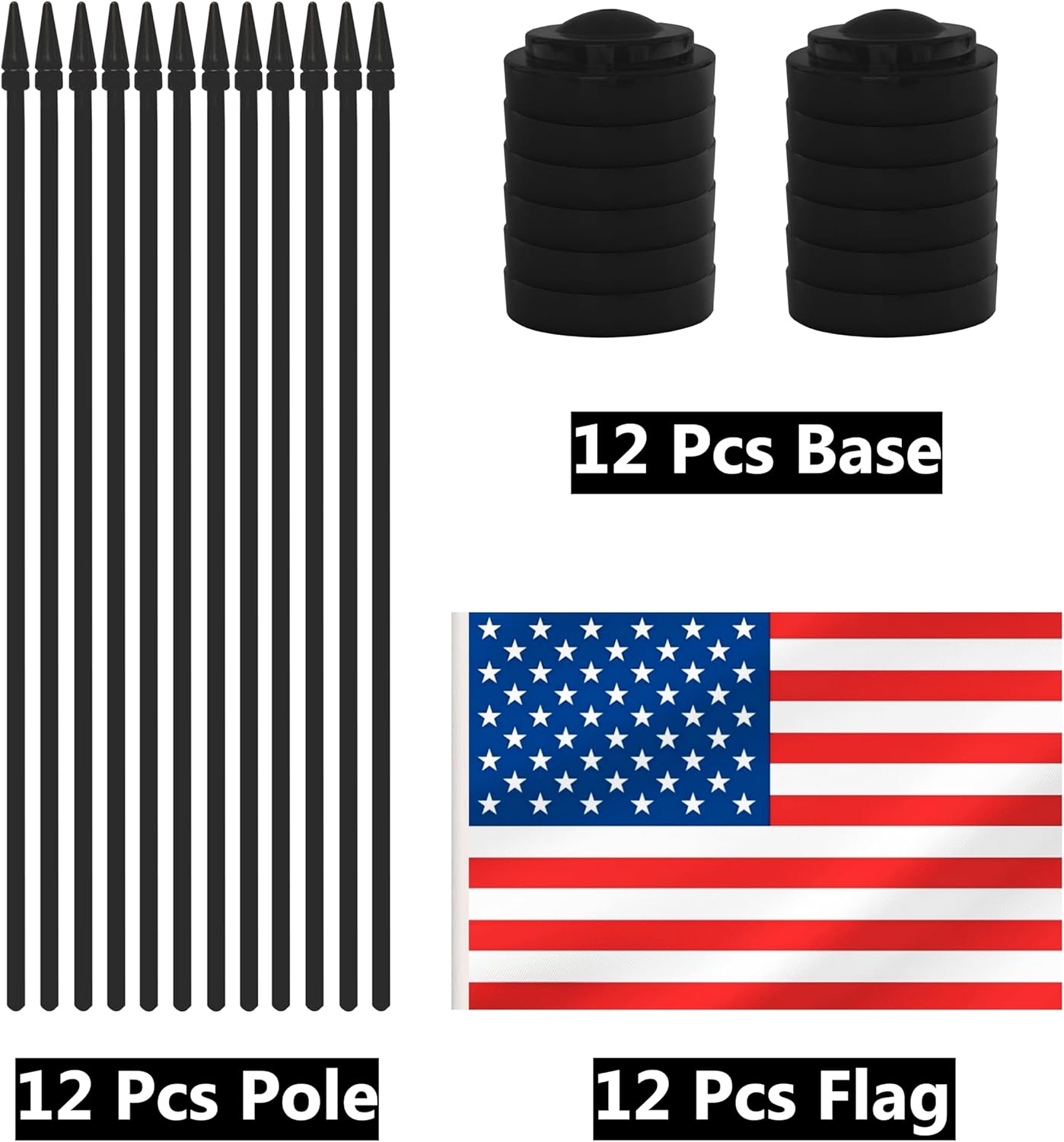 12 Pack USA Desk Flags, American Desktop Flag, Small Miniature Office Flags with 12" Black Pole and Black Base, Offices, Classroom, Home, Festival Decoration (USA)
