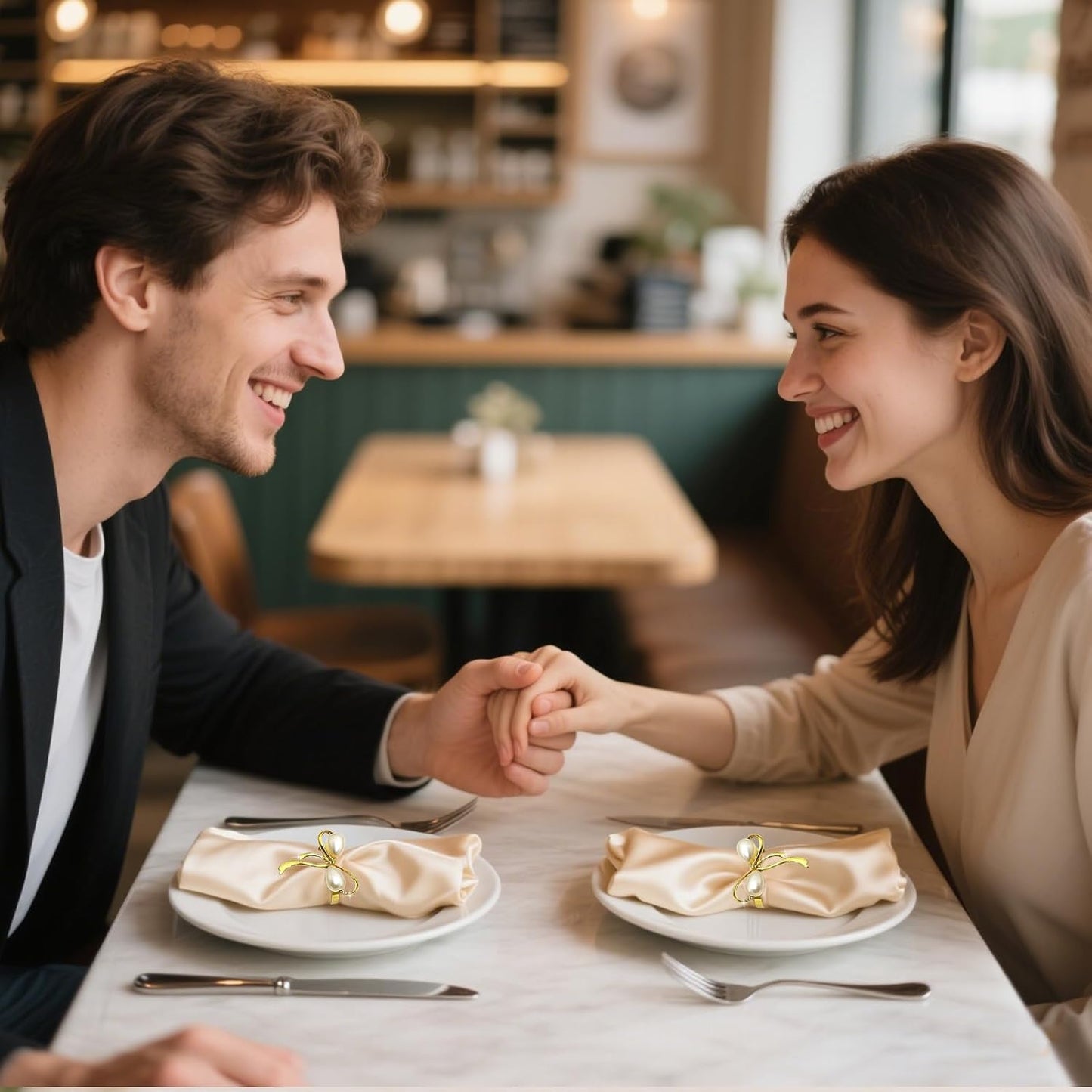Gold Napkin Rings Set of 8 Pearl Bow Napkin Rings for Napkins,Rustic Napkin Ring Holders, Butterfly Knot Napkin Holders for Cloth Napkins,Christmas Bow Tie Napkin Ring for Dining Table Decor