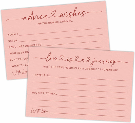 Wedding Advice Cards -Pack Of 30 Wishes For The New Mr & Mrs Wedding,Love Is A Journey Cards - Bride and Groom Newlyweds Bridal Shower Party Decoration,Games(Pink) - A04