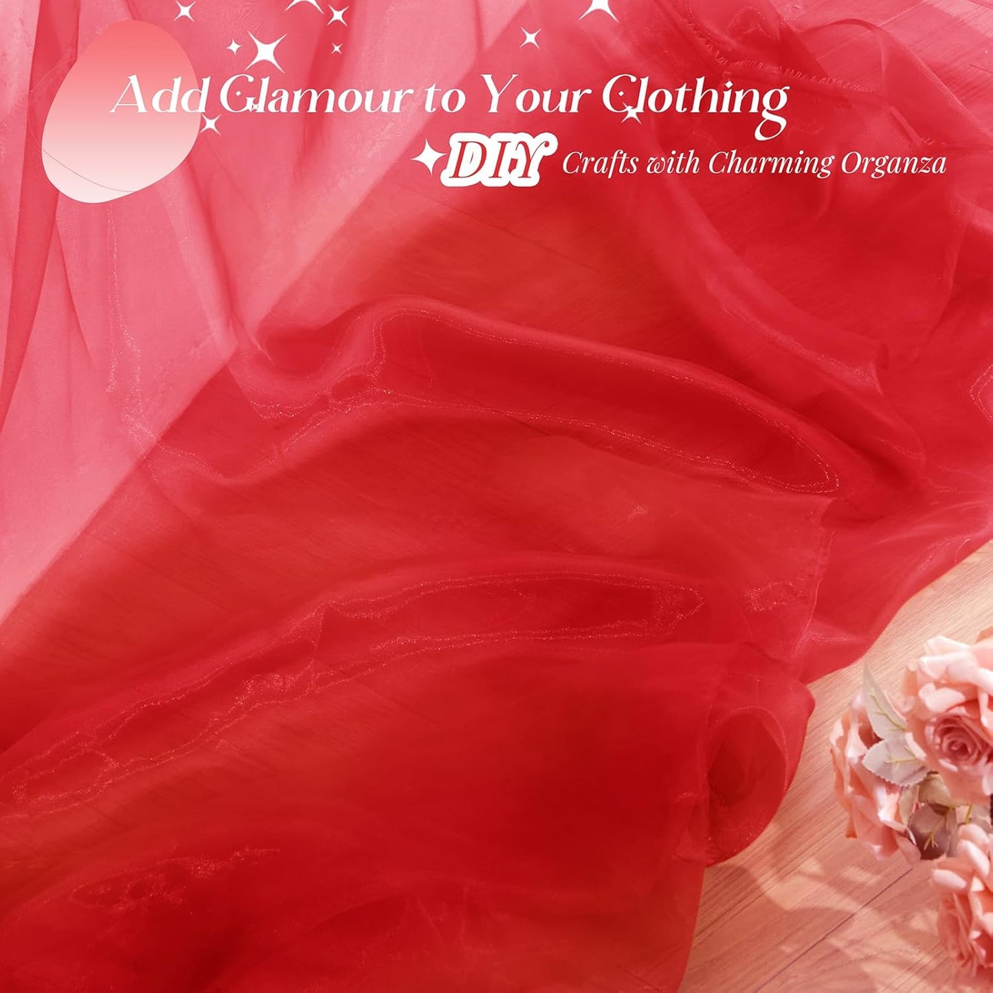 P Pothuiny Sheer Organza Fabric by The Yard, 1 Yard x 60 Inch Wide Bridal Red Organza Tulle Fabric Roll Shiny Gauze Fashion Dress Sewing Craft for Wedding Party Decorations Backdrop