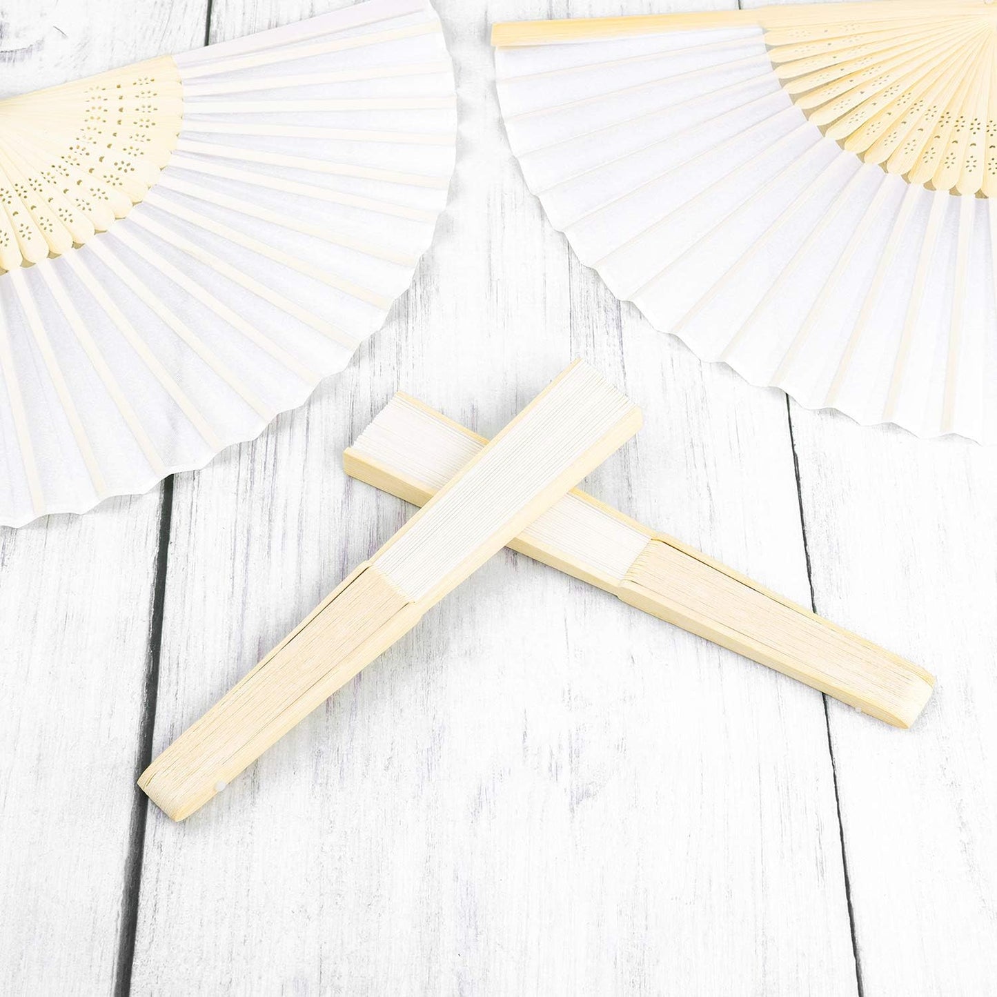 URATOT 36 Pieces White Folding Fans Silk Bamboo Folding Fans Handheld Fans for Wedding, Party Decoration