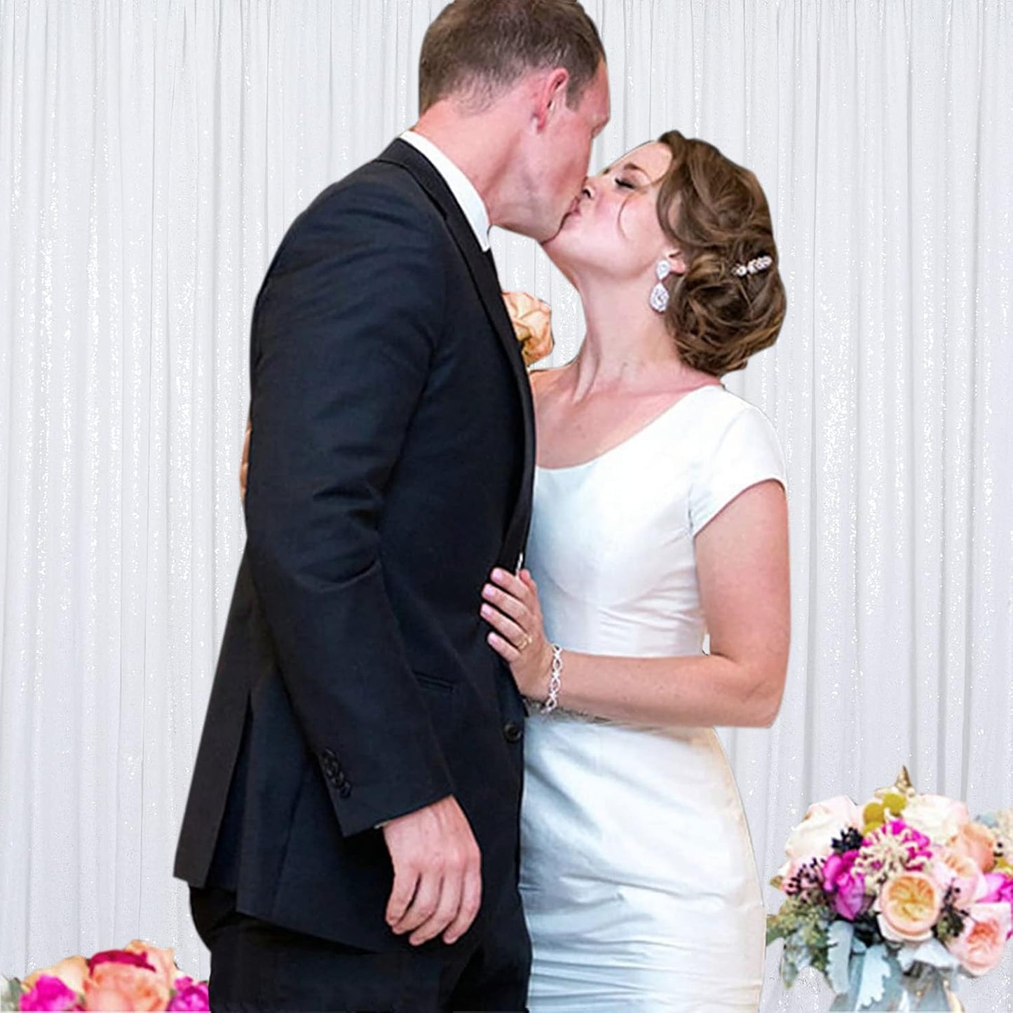 ShinyBeauty White Sequin Backdrop 4x10ft (4 Panels) – Wedding Arch Drapes, Photography Background, Glitter Party Decor for Events & TikTok Videos