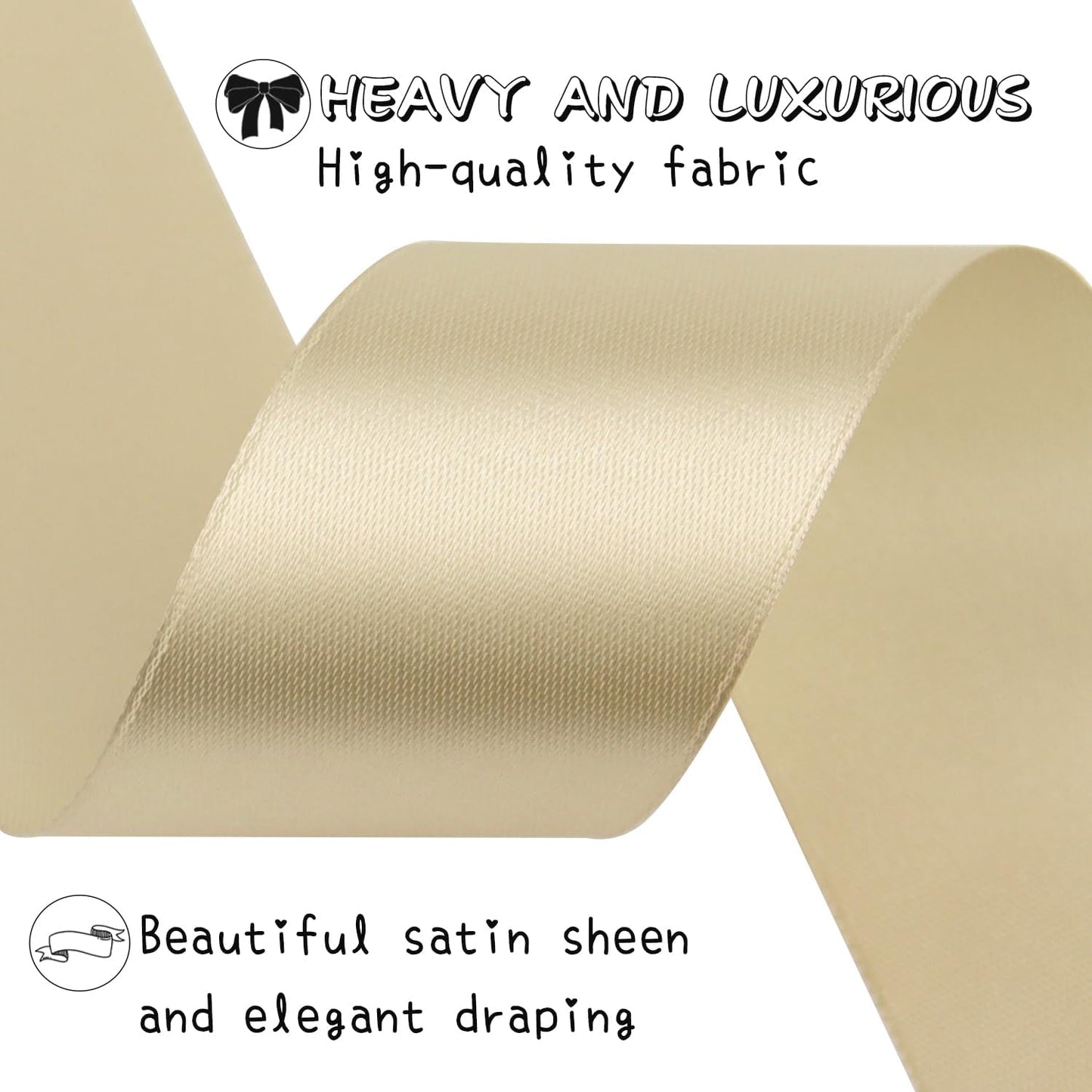 Champagne Solid Satin Ribbon 1-1/2 Inch 50 Yards Solid Polyester Fabric Ribbon for Gift Wrapping Wedding Christmas Baby Shower Birthday Party Decoration Handmade Immortal Flower Craft