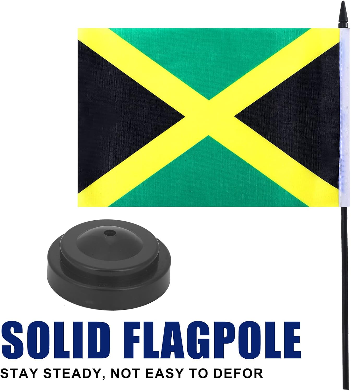 Jamaica Desk Flag 12" Solid Pole Deluxe Set Jamaican Flags Banner Mini Small Jamaica Office Table Flags with Black Stand Base Desktop Decorations(2Pack)