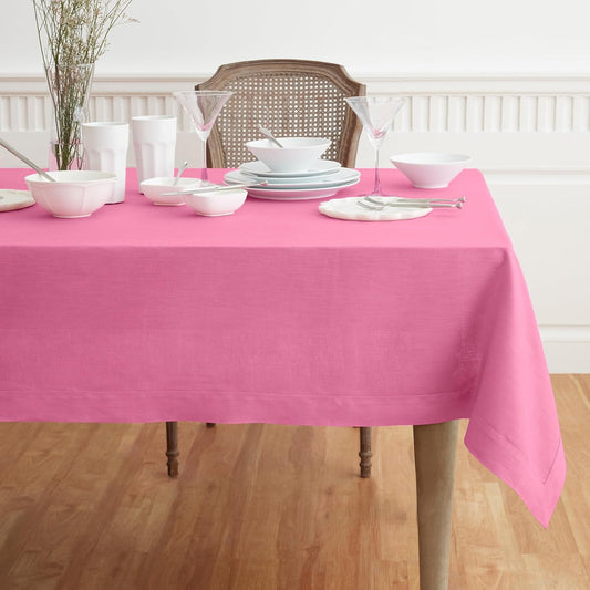 Solino Home Linen Tablecloth for Rectangle Tables 60 x 90 Inch - 100% Pure Linen Flamingo Pink Table Cloth - Fete, Machine Washable Cloth Tablecloth for Halloween