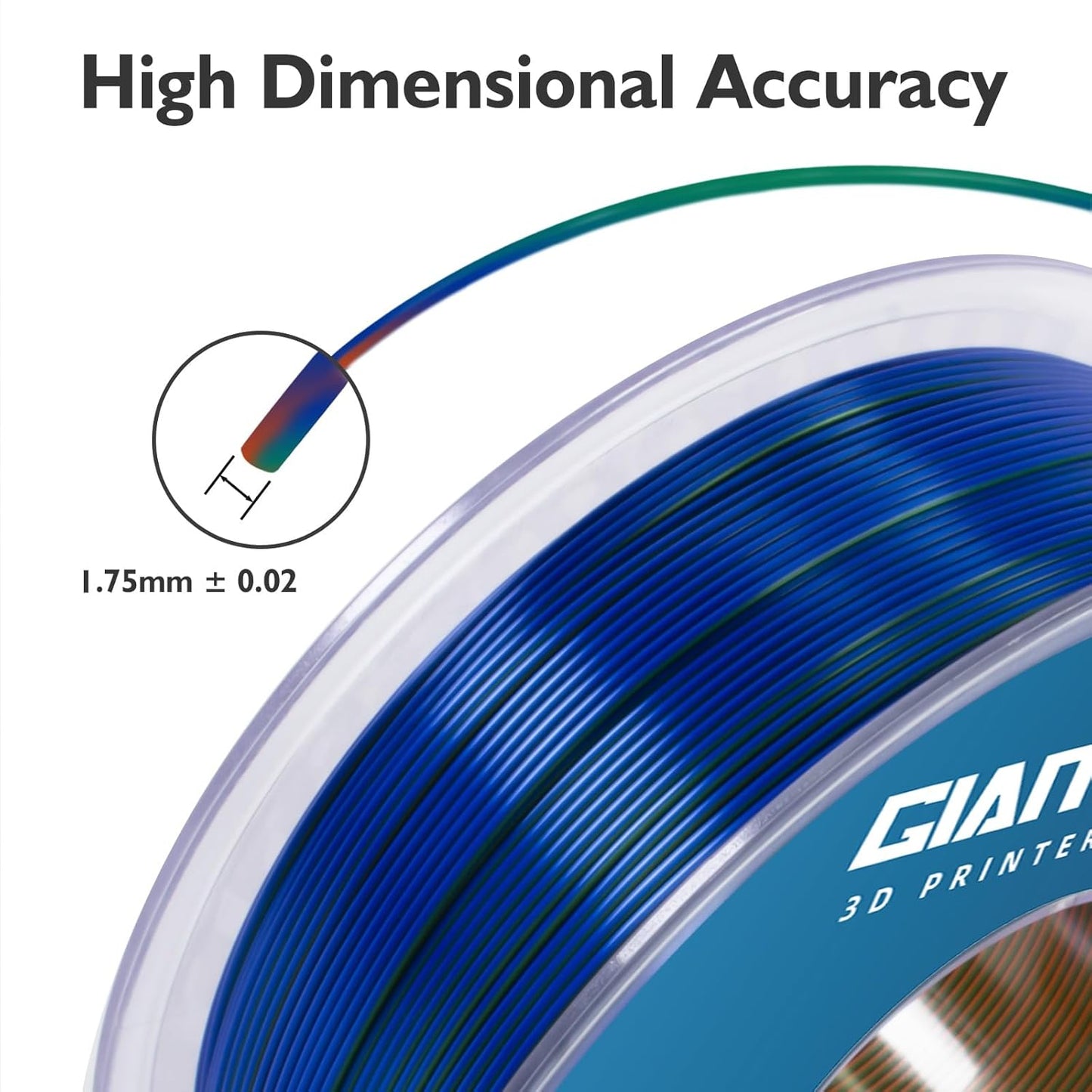 GIANTARM Tri-Colors Silk Pla Filament, 3D Printer Filament 1.75mm +/-0.02mm, 1Kg (2.2lbs) Spool, Vacuum Packaging (Orange+Blue+Green)