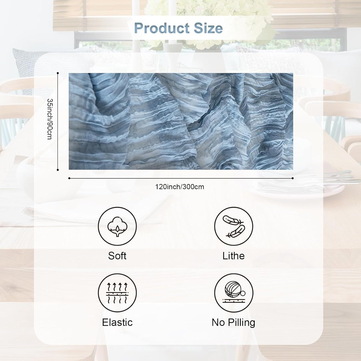 10 Pack Dusty Blue Cheesecloth Table Runner 35x120 Inch 10Ft Rustic Gauze Cheese Cloth Table Runner Sheer Cheesecloth Table Runners for Wedding Party Bridal Shower Decoration