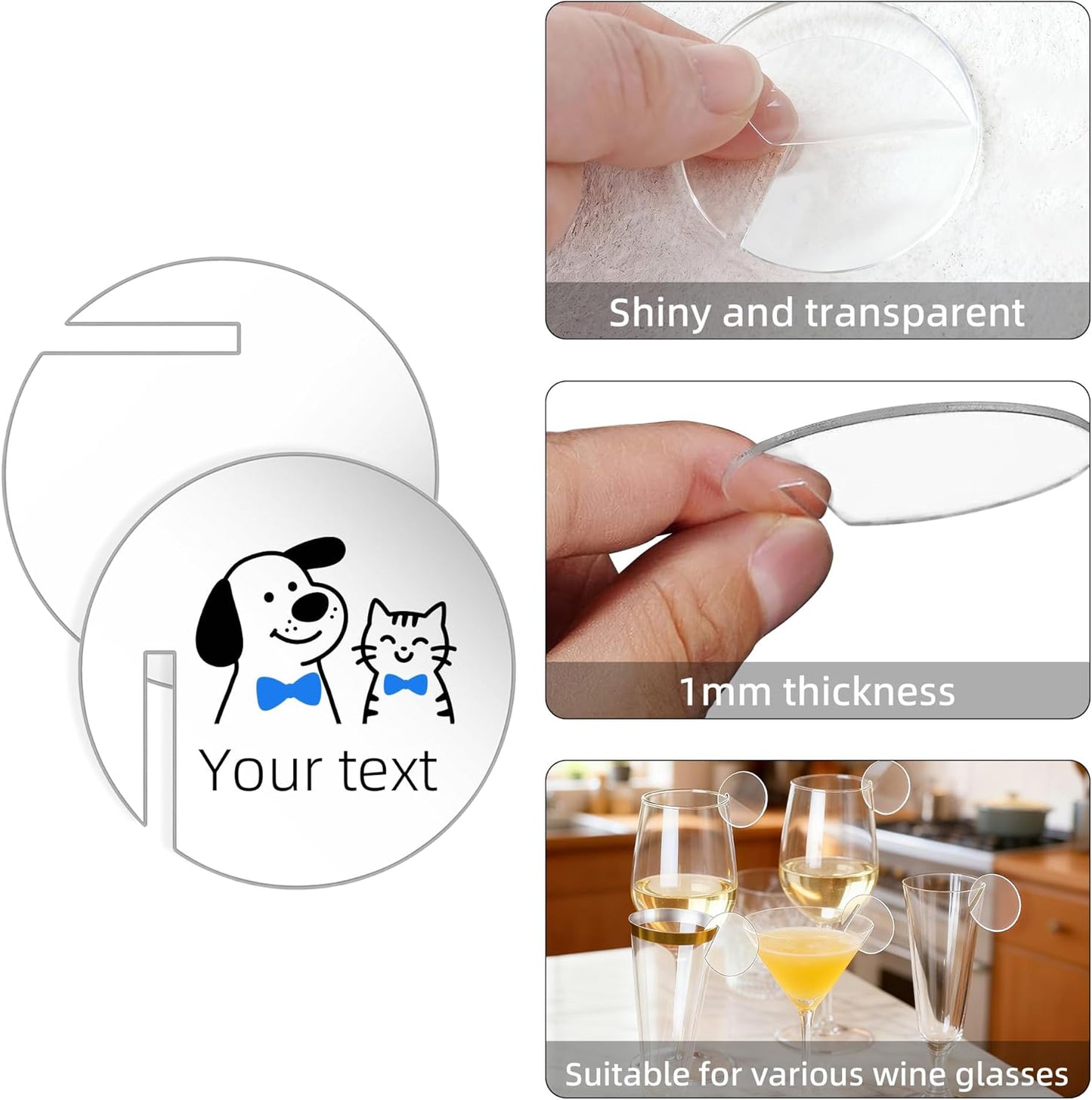 100 Pcs Wine Glass Name Tags, Personalized Wedding Drink Tags Reusable Circle Acrylic Labels Rim of Glass, Drink Markers to Write for Wedding Engagement Birthday Party Decorations