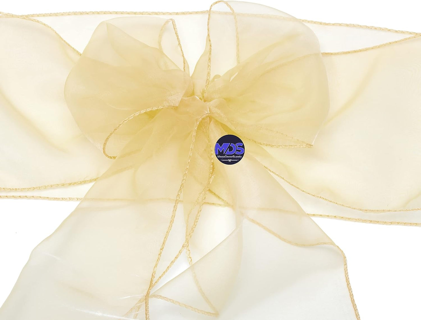 MDS Pack of 25 PCS Organza Chair Sashes Wider Dining Chair Bows Ribbon Tie Back for Wedding Party Birthday Bridal Shower Reception Event Banquet Home Chair Cover Decoration - Beige