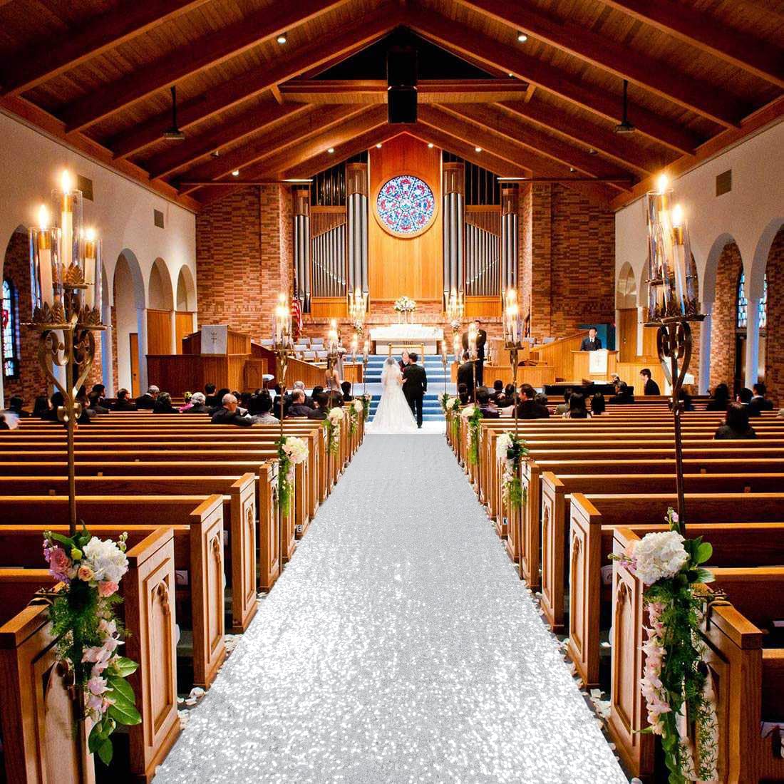 ShinyBeauty Silver Runner (4FTx15FT) Sequin Aisle Runner for Wedding Ceremony