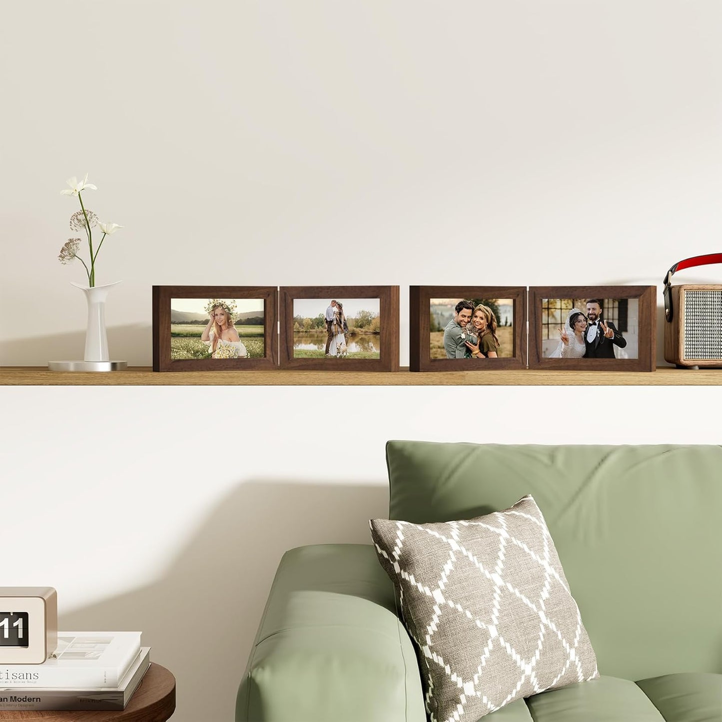 decorUhome Double 6x4 Picture Frame Horizontal, Engineered Wood Bifold Photo Frame with Plexiglass for Tabletop Display, 6x4, Brown