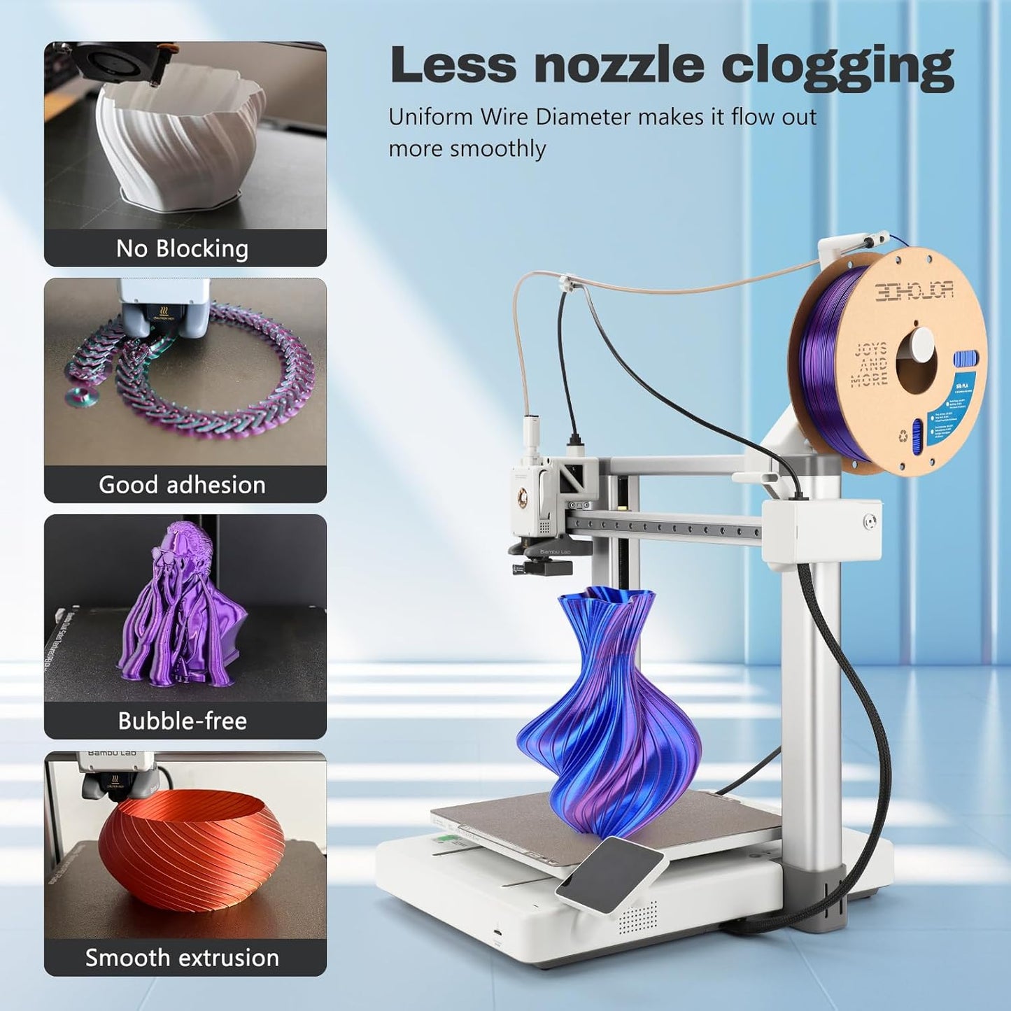 Silk PLA Filament 1.75mm Blue Purple Dual Color PLA 3D Printer Filament 2 in 1 Coextrusion 1KG Spool(2.2lbs) 3D Printing Filament Dimensional Accuracy +/- 0.03mm Fits for Most FDM 3D Printers