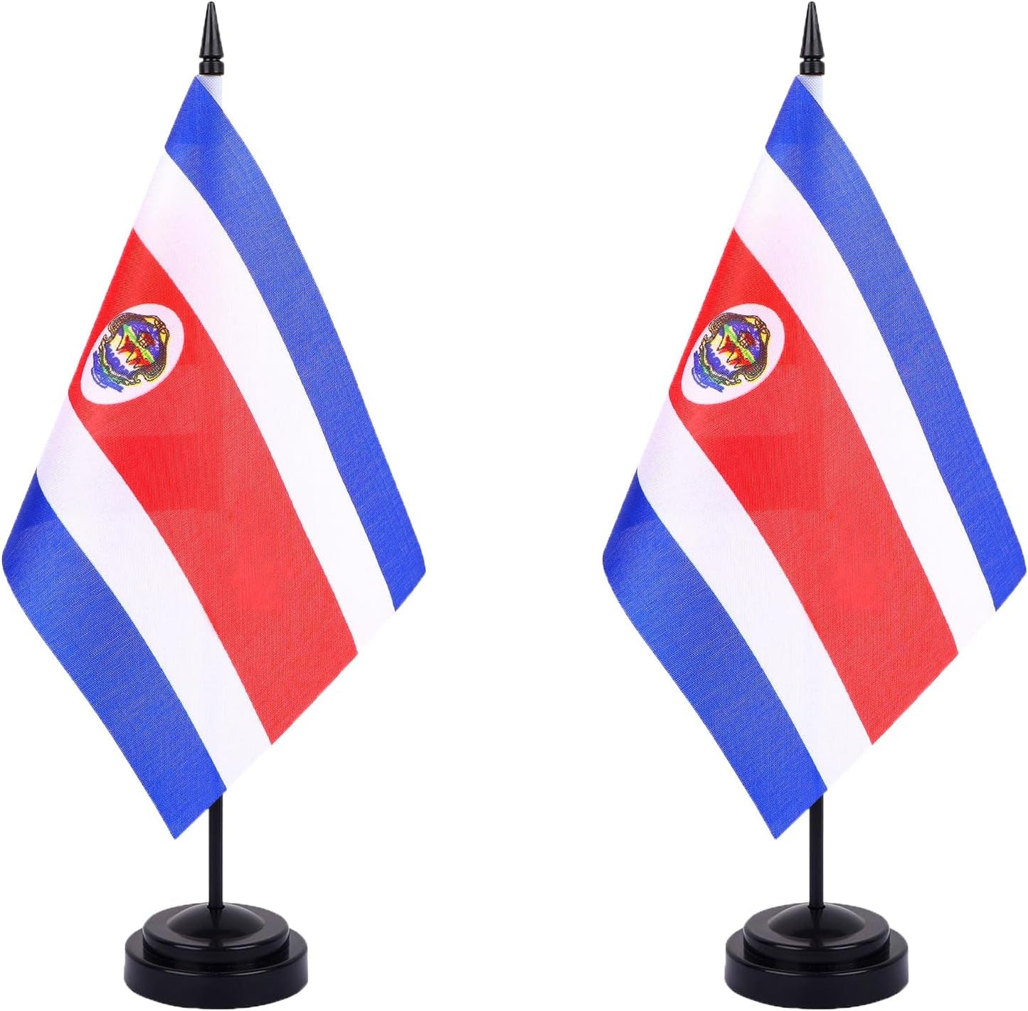 WXTWK 2 Pack Costa Rica Flag Costa Rica Deluxe Desk Flag Set - Mini Small Costa Rica Table Office Flags with Black 12" Solid Pole Stand Base Classroom Meeting Desktop Decorations