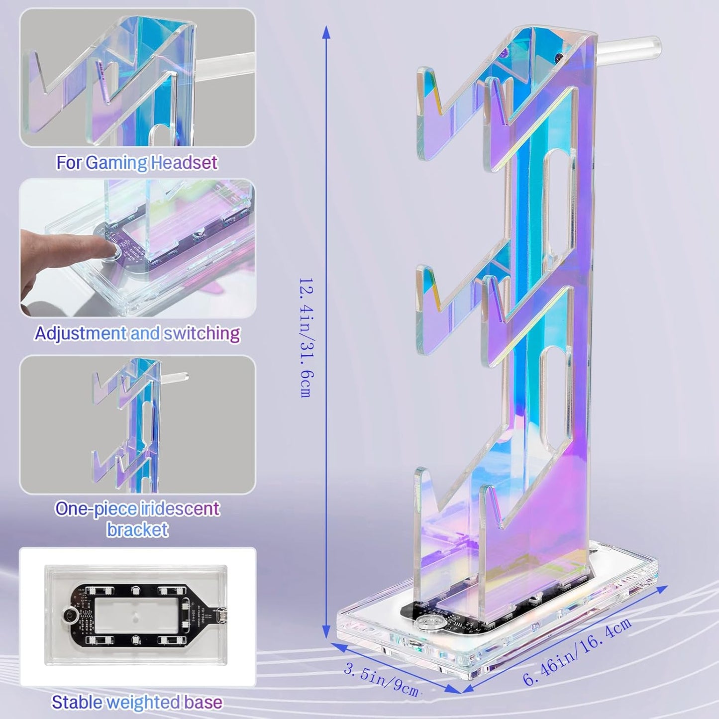 Game Controller Holder with Light Colorful Acrylic Headphones Stand with 3 Modes 7 Colors USB Charging Port for PS4, PS5, PC Universal Design (3 Tiers with Lights)