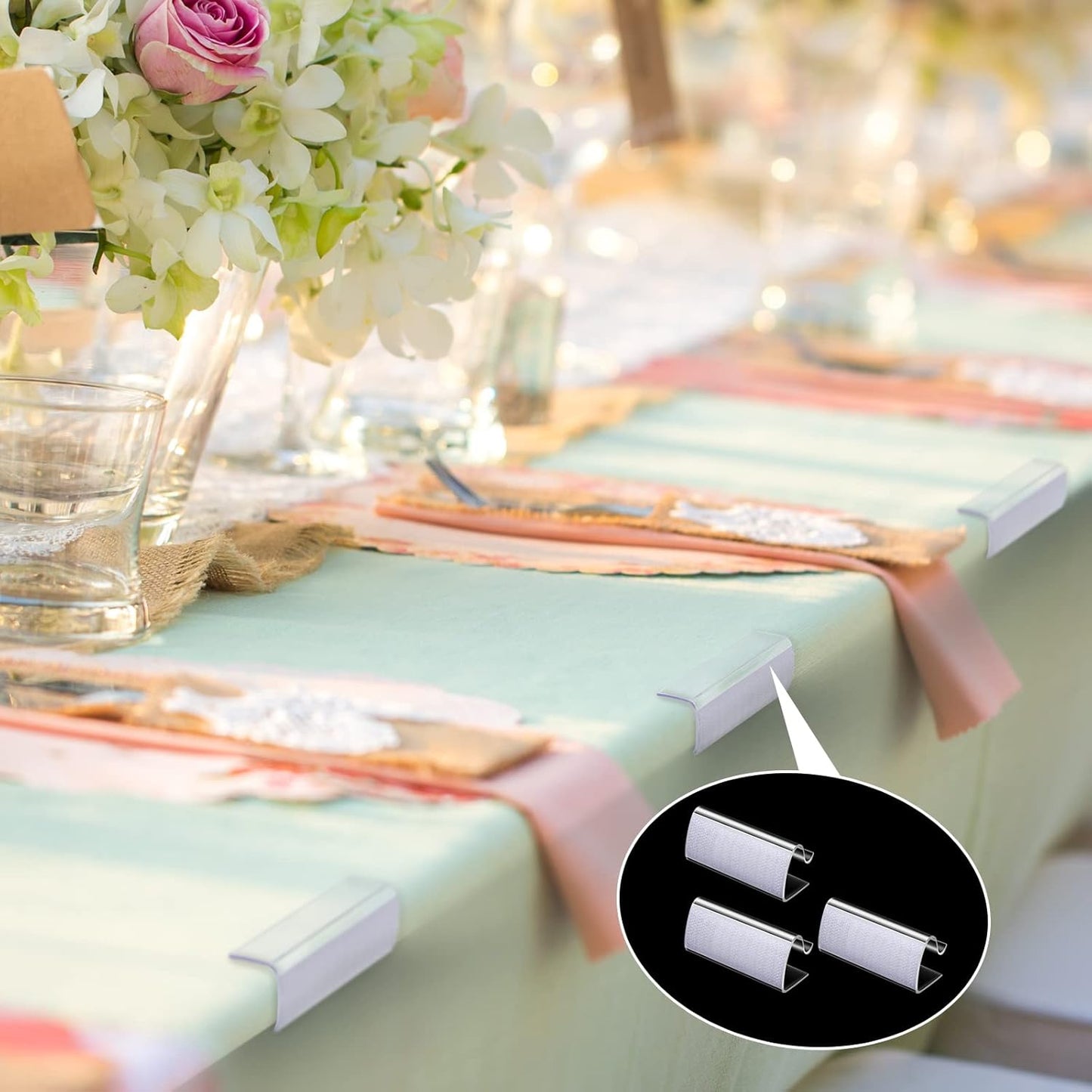 24 Pieces Table Skirting Clips Clear Tablecloth Clips for Indoor Outdoor Events Wedding Meeting Party Picnic Banquet