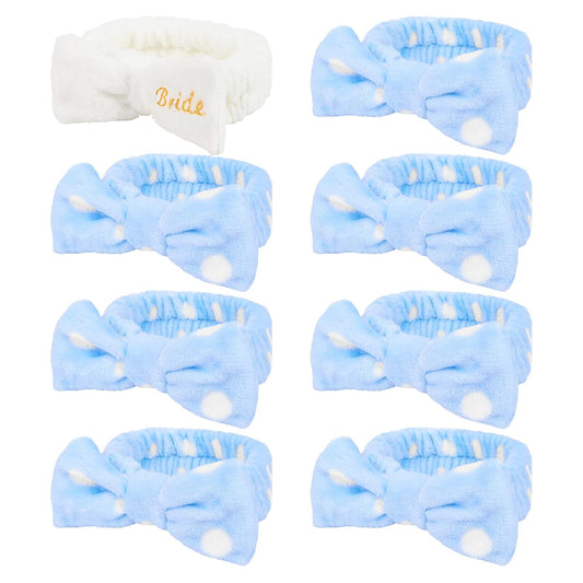 Semato Bachelorette Party Favor Set Bride & Bridesmaid Spa Headband for Women Gifts Party Supplies (1 bride+ 7 blue dot)