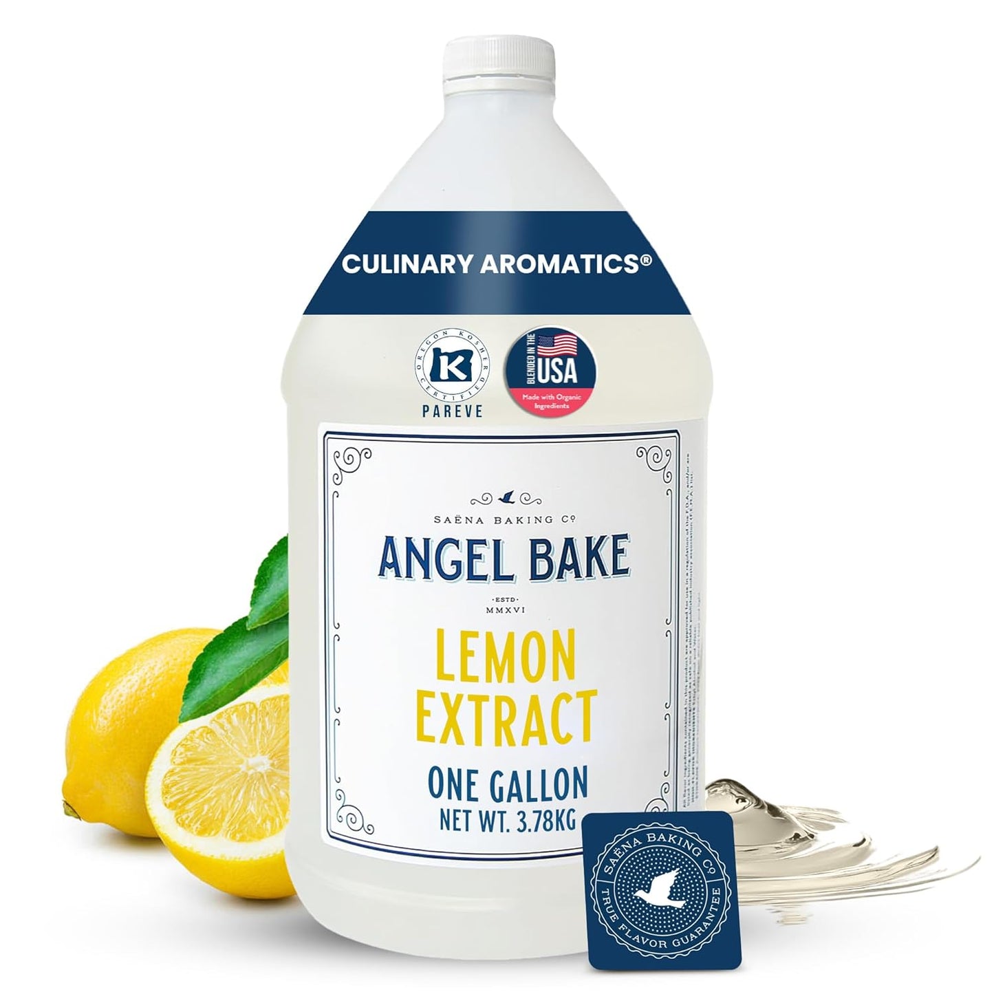 Pure Lemon Extract 5X, 1 Gallon - Natural Essence for Beverage Formulations, Bulk Manufacturing, Professional Food Developers - Kosher Certified, Vegan, Gluten-Free, Keto Friendly