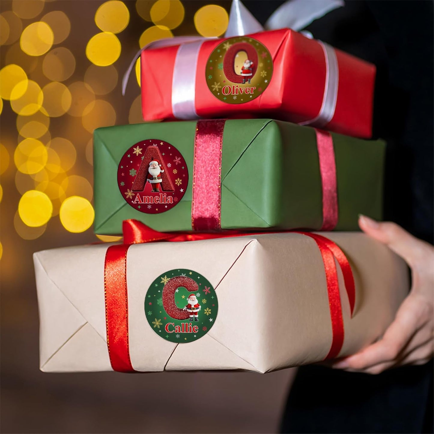 Personalized Christmas Stickers - Custom Name Waterproof Christmas Gift Tags for Gift Box Xmas Holiday Decorations Party Favors - 30 Stickers (Santa Claus Initial)