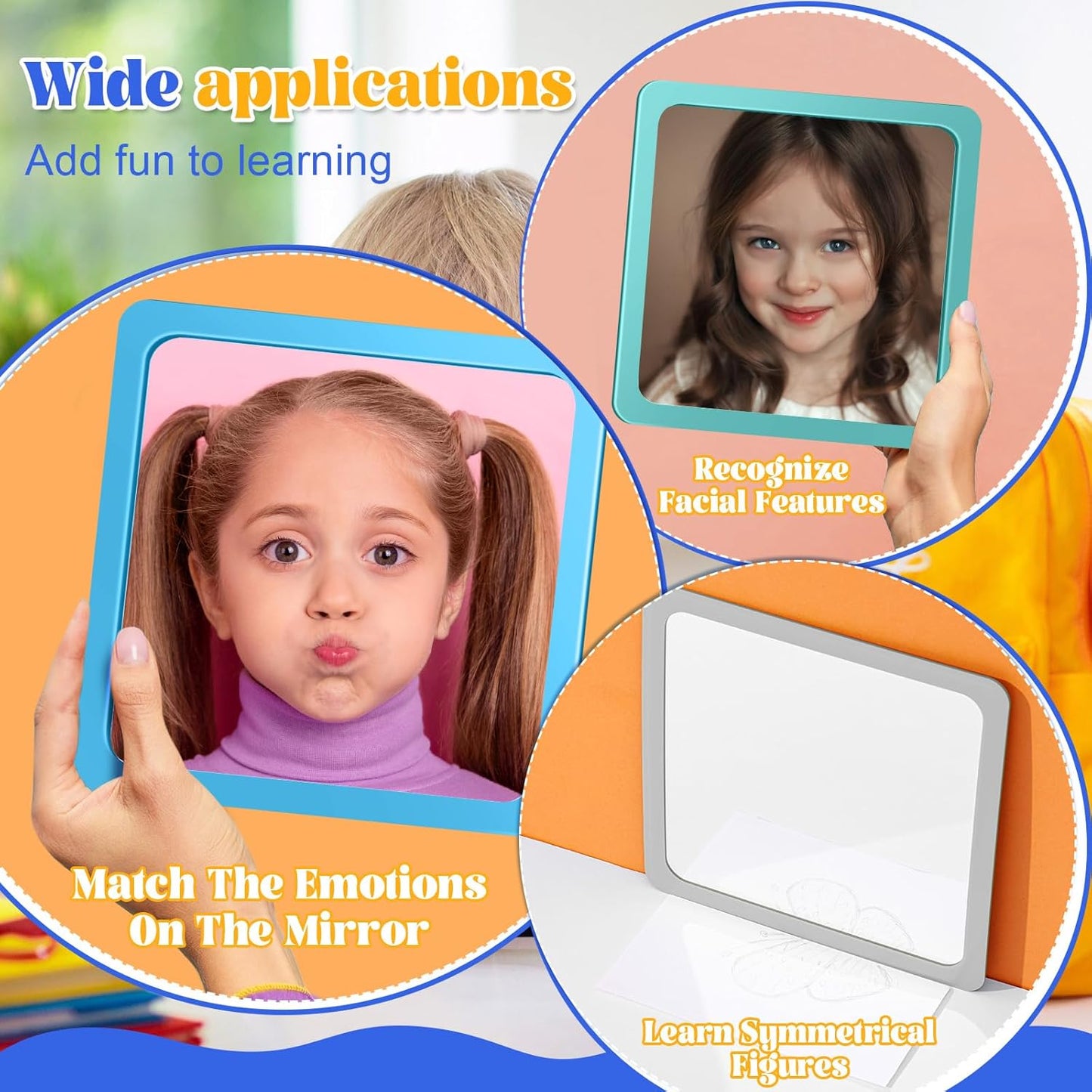 Dandat 10 Pcs Small Mirrors for Kids 6 x 6 Inch Square Shatter Proof Reflector Toddler Glass Plastic Reflector for Classroom DIY Craft Preschool Facial Expression (Blue-Gray Colors)