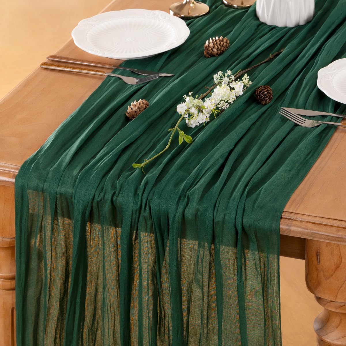 Emerald Green Table Runner Cheesecloth Table Runner 10FT Farmhouse Table Runners 120 Inches Fall Table Decor Dining Room Centerpiece Wedding Boho Baby Shower Birthday
