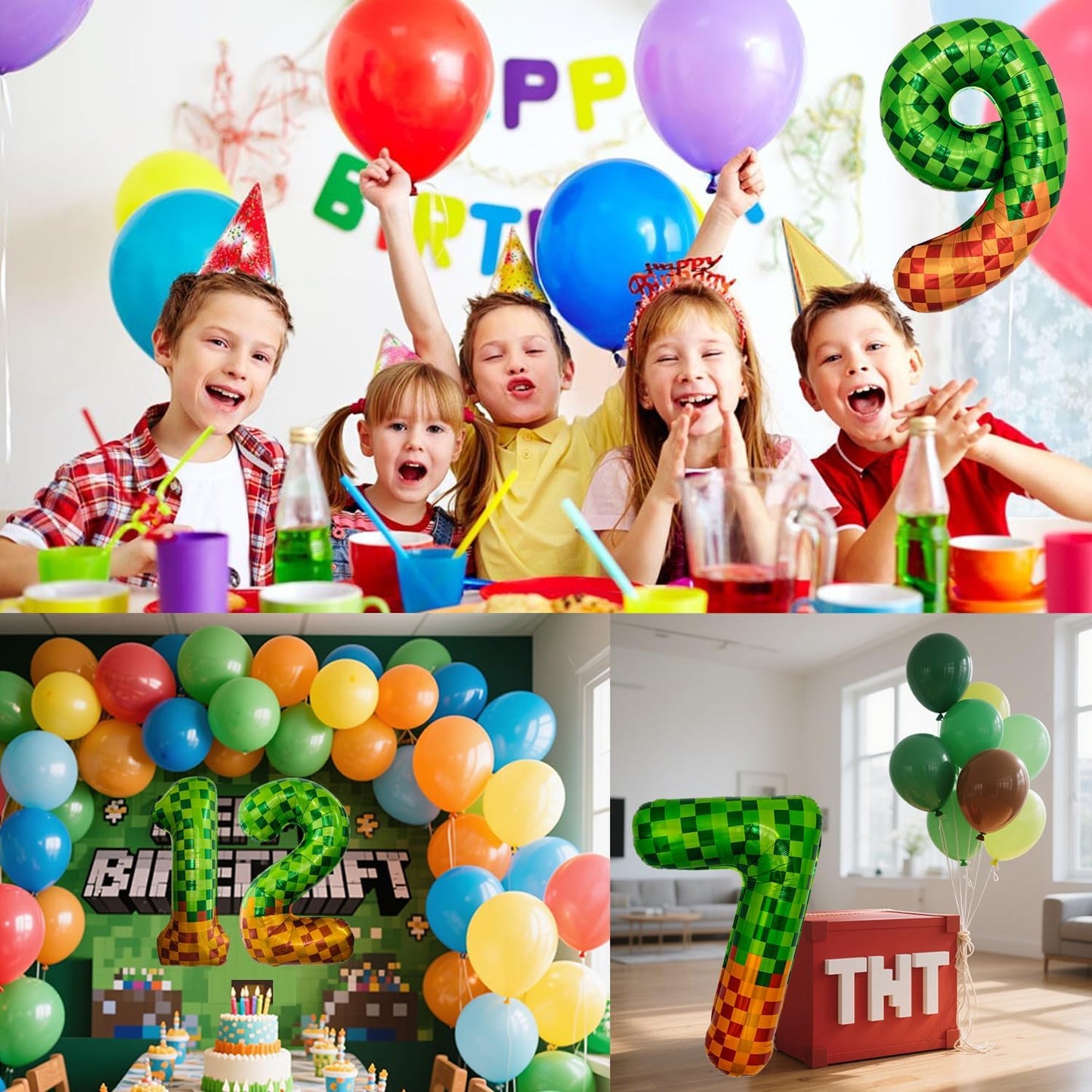 Pixel & TNT Theme 40in Giant Number Balloons - Foil Mylar Birthday Party Decorations for Kids Adults Cumpleaños, Block Style Pixel Art Shape Balloon Decor Supplies (Pixel, Number 6)