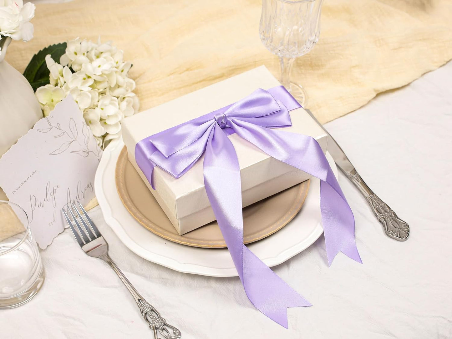 Light Purple Satin Ribbon 1-1/2 inch X Continuous 50 Yards, Single Face Polyester Ribbon Perfect for Gift Wrapping, Flower Bouquet, Wedding Decor, Crafts, Bow Making, Sewing and More